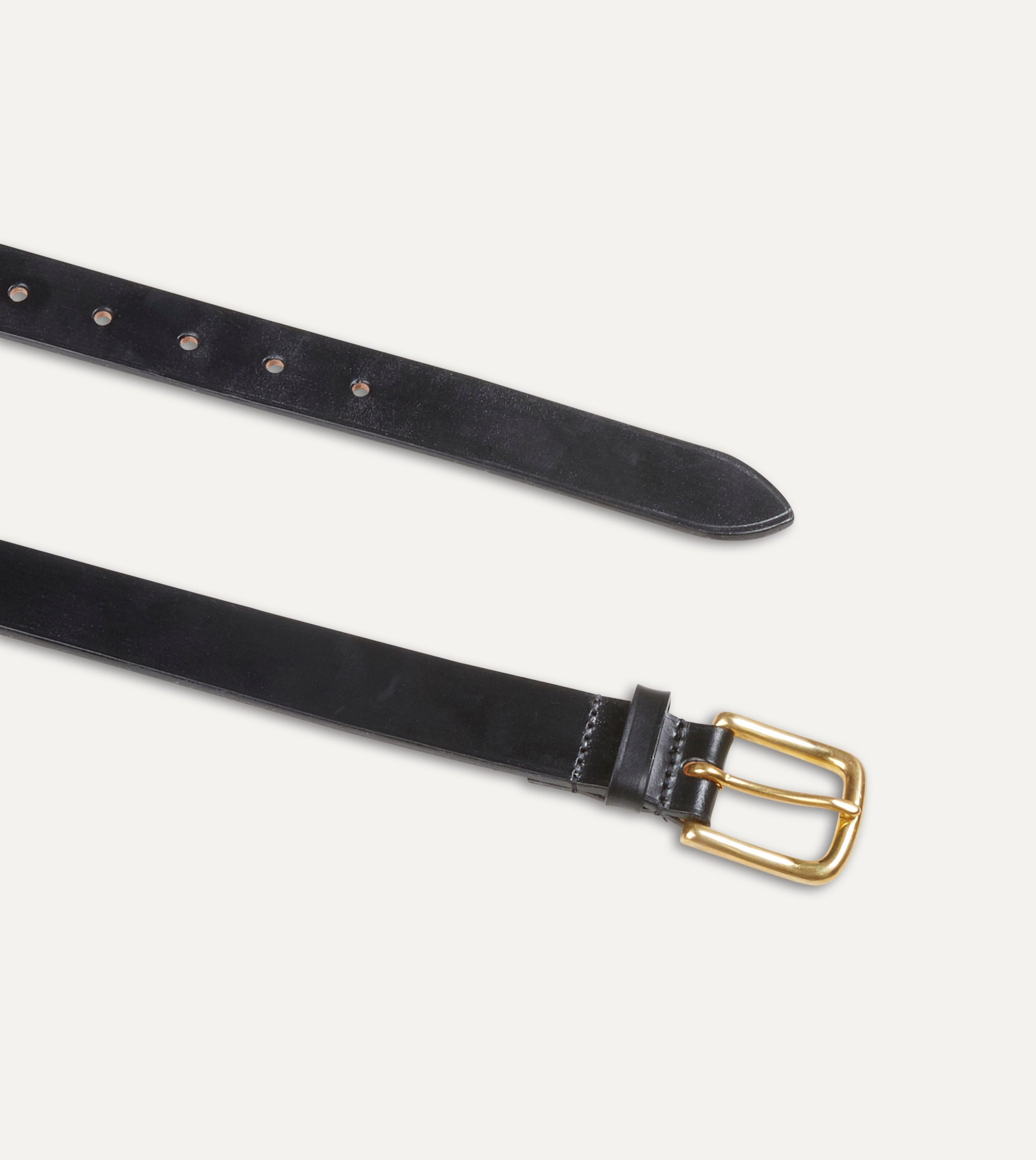 Black Unlined Bridle Leather Belt with Brass Buckle - Image 2