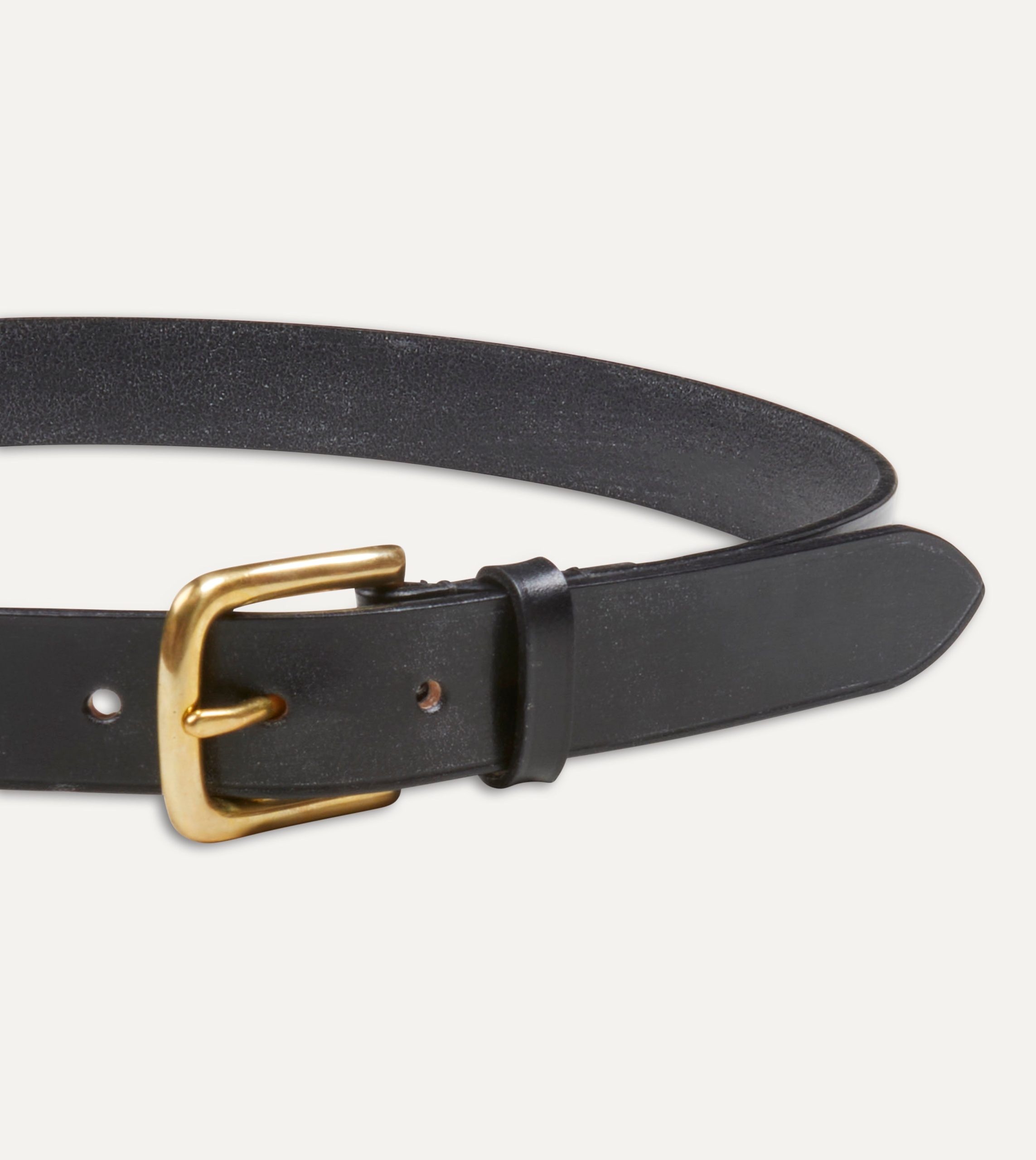 Black Unlined Bridle Leather Belt with Brass Buckle - Image 3