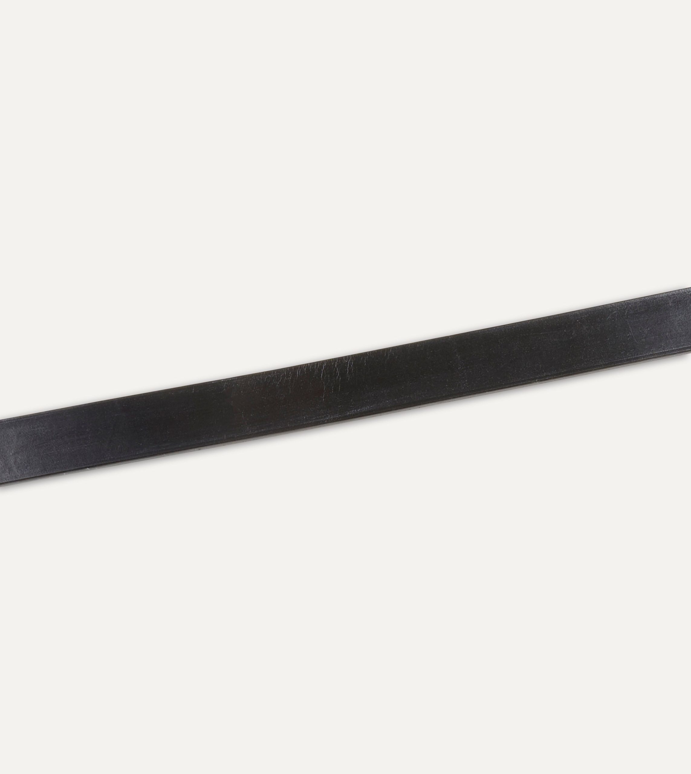 Black Unlined Bridle Leather Belt with Brass Buckle - Image 4