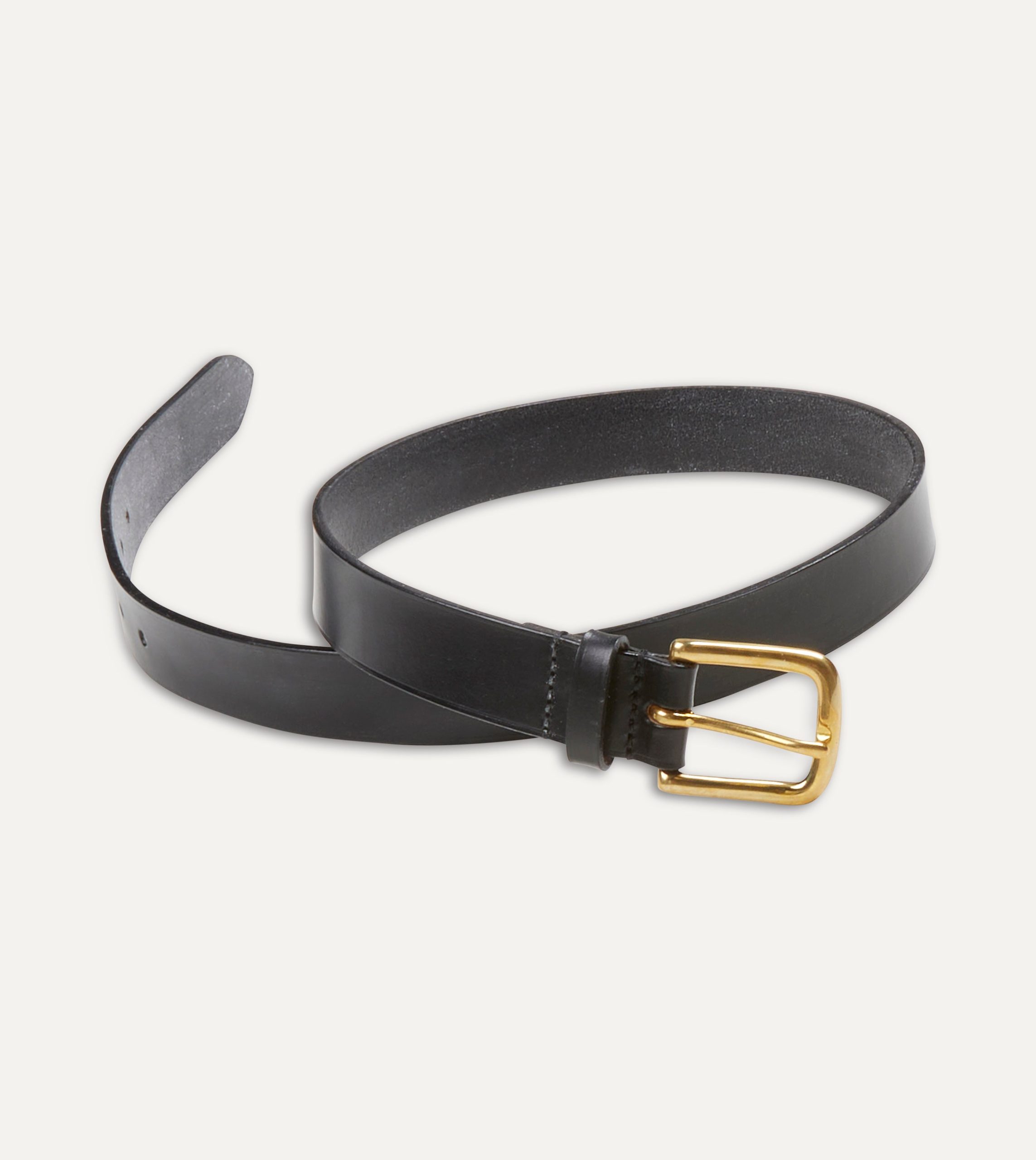 Black Unlined Bridle Leather Belt with Brass Buckle - Image 5