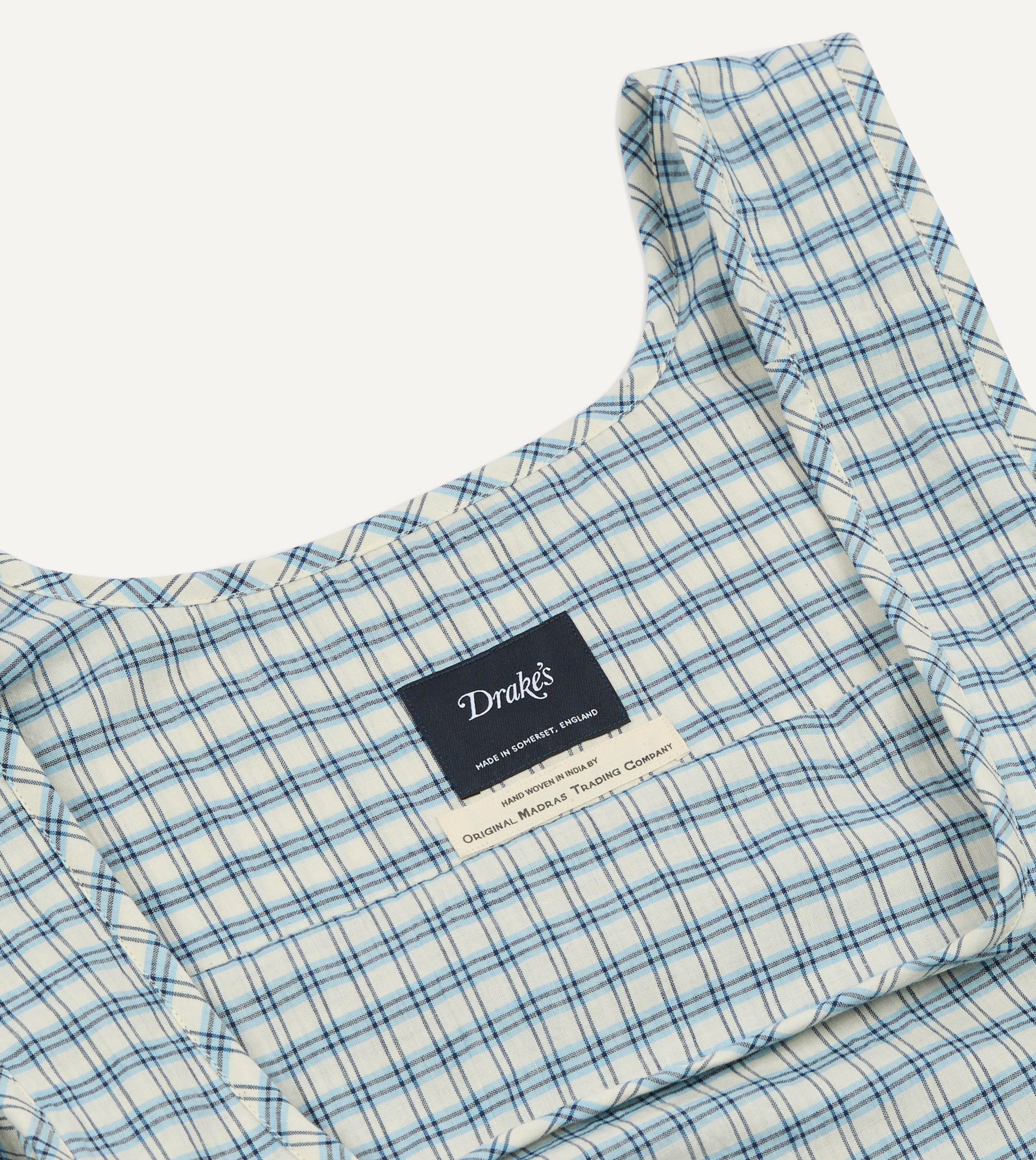 Blue and White Madras Check Cotton Market Tote Bag - Image 4