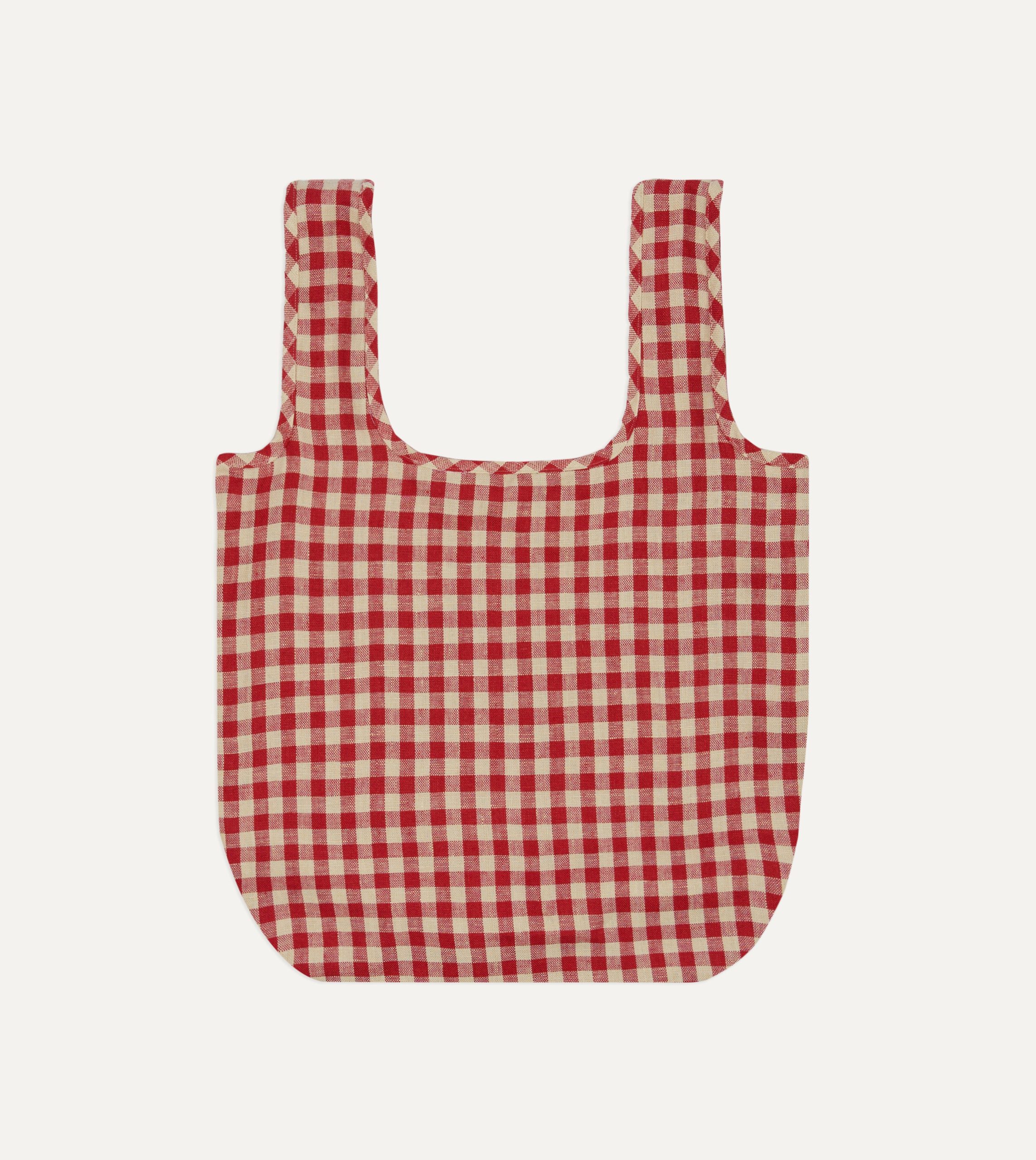 Red Gingham Check Linen Market Tote Bag - Image 3