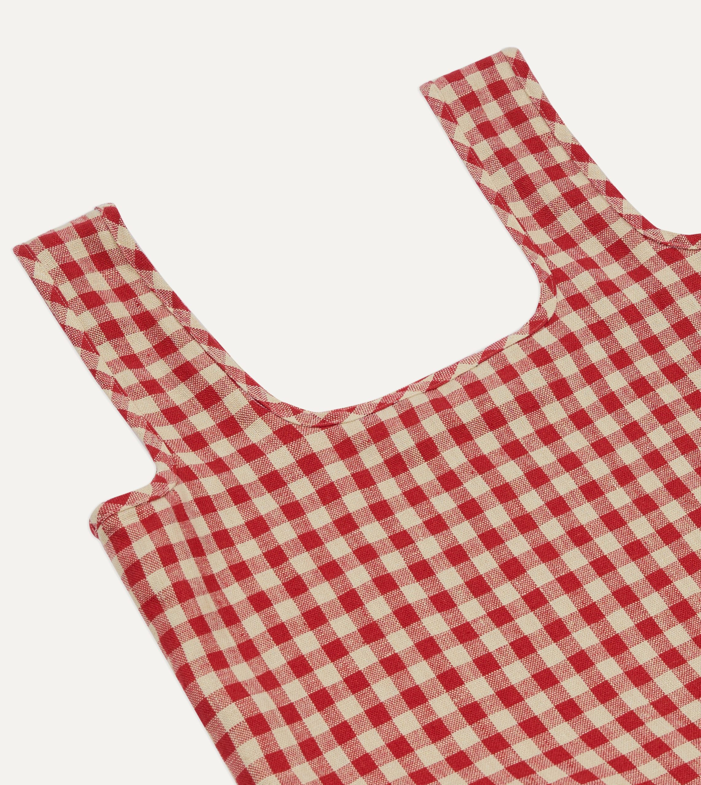 Red Gingham Check Linen Market Tote Bag - Image 5