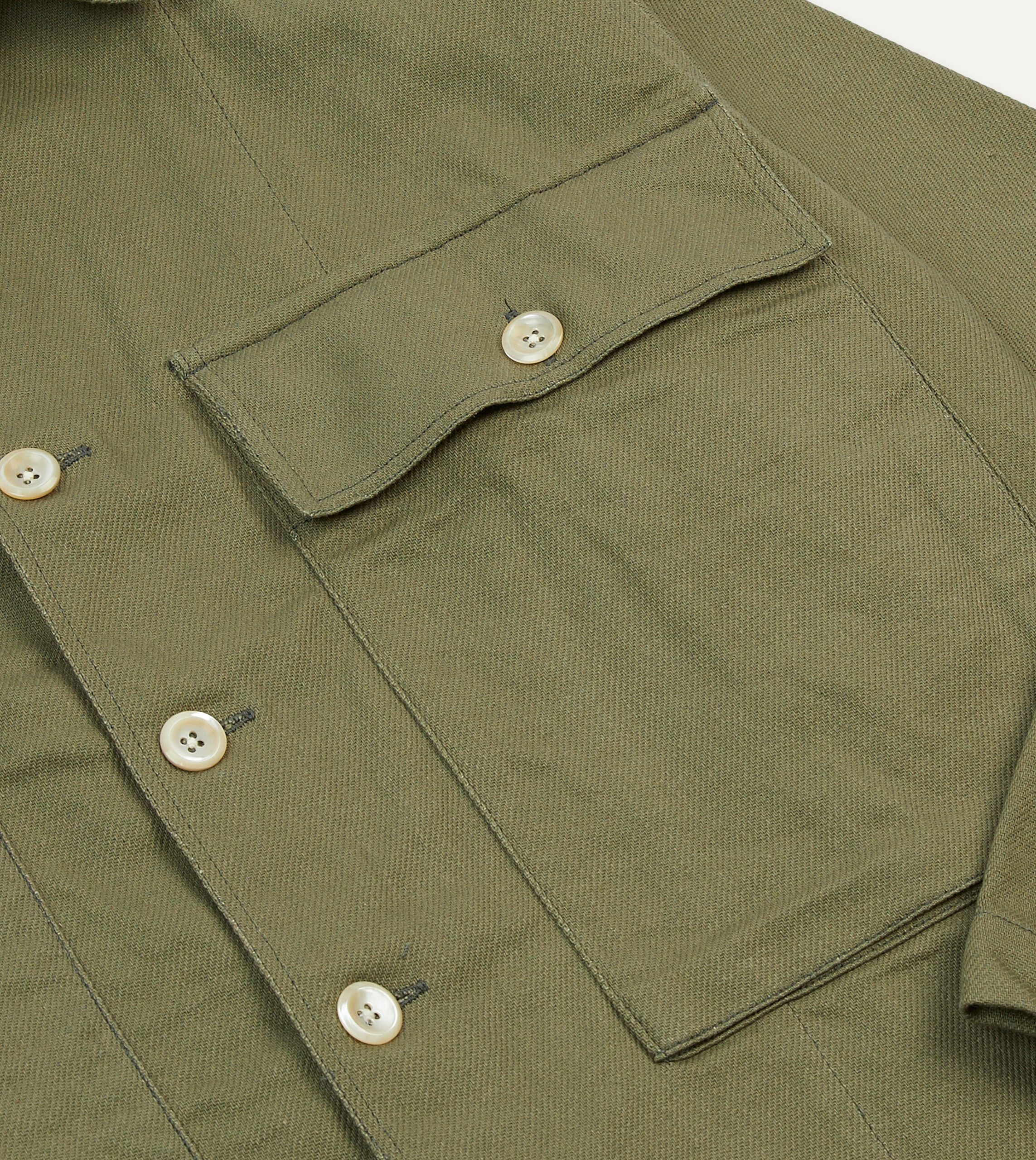Green Cotton Twill Military Overshirt - Image 4