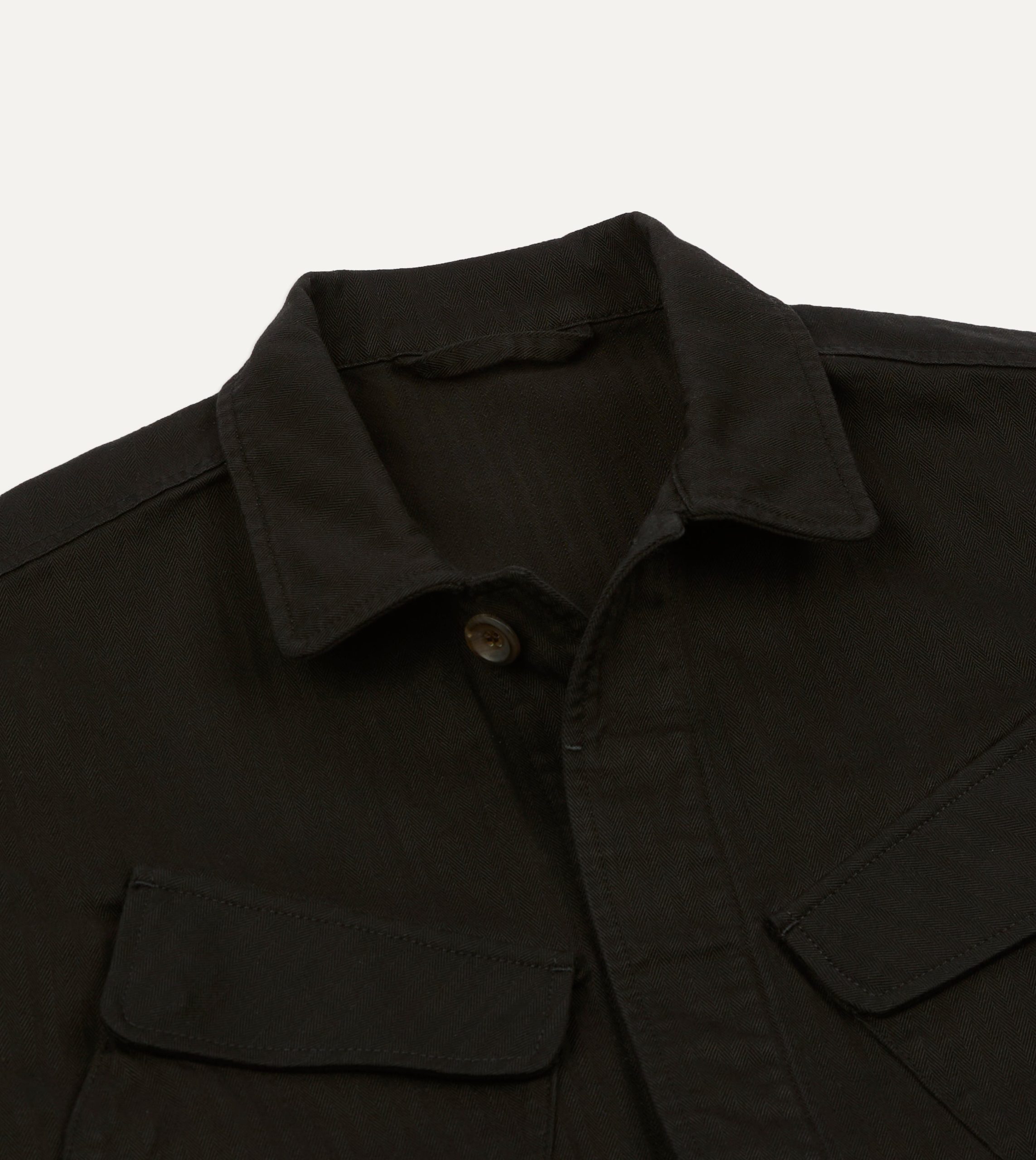 Drake's by A. Levine Black Herringbone Cotton Jungle Jacket - Image 3