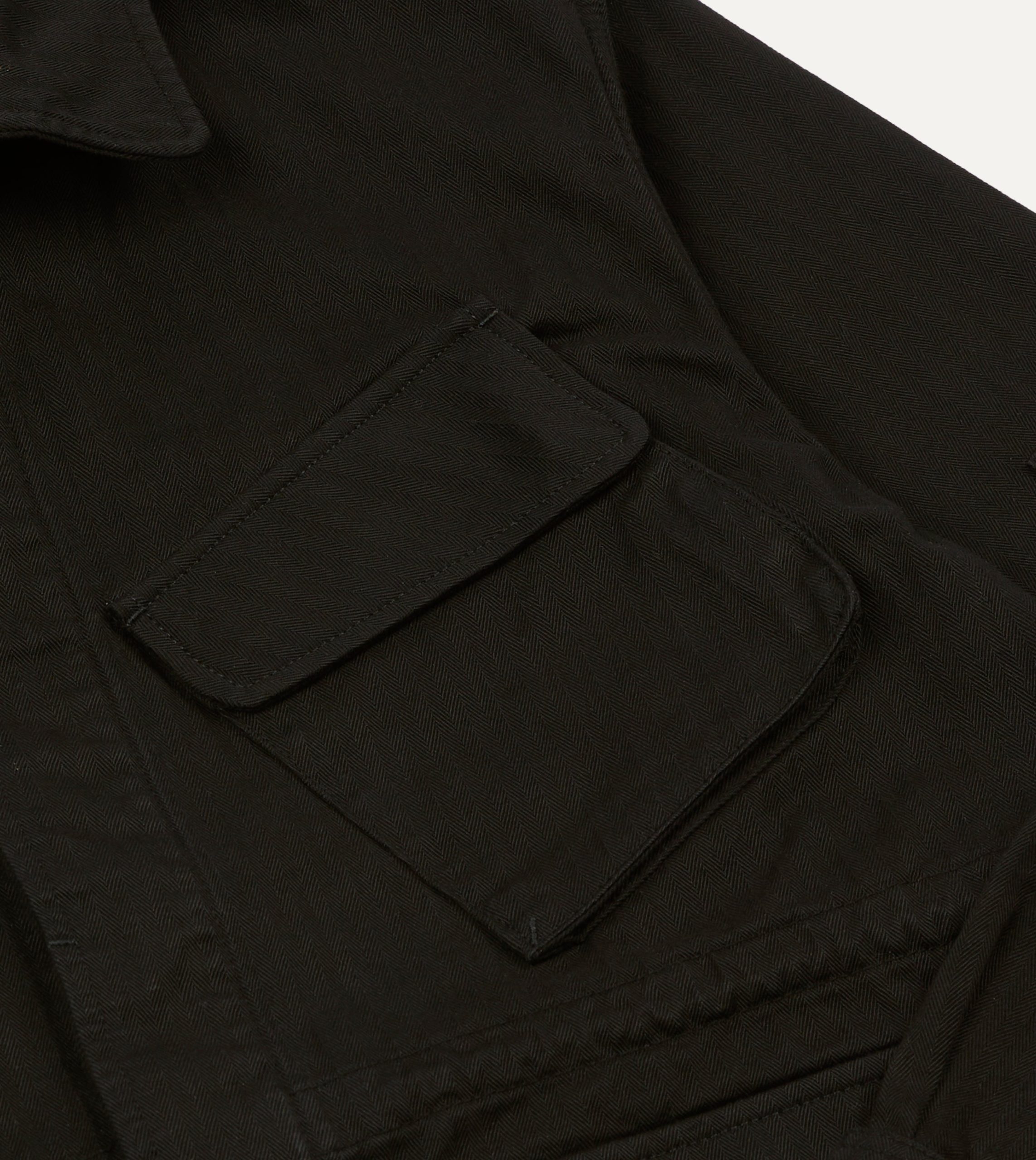 Drake's by A. Levine Black Herringbone Cotton Jungle Jacket - Image 4