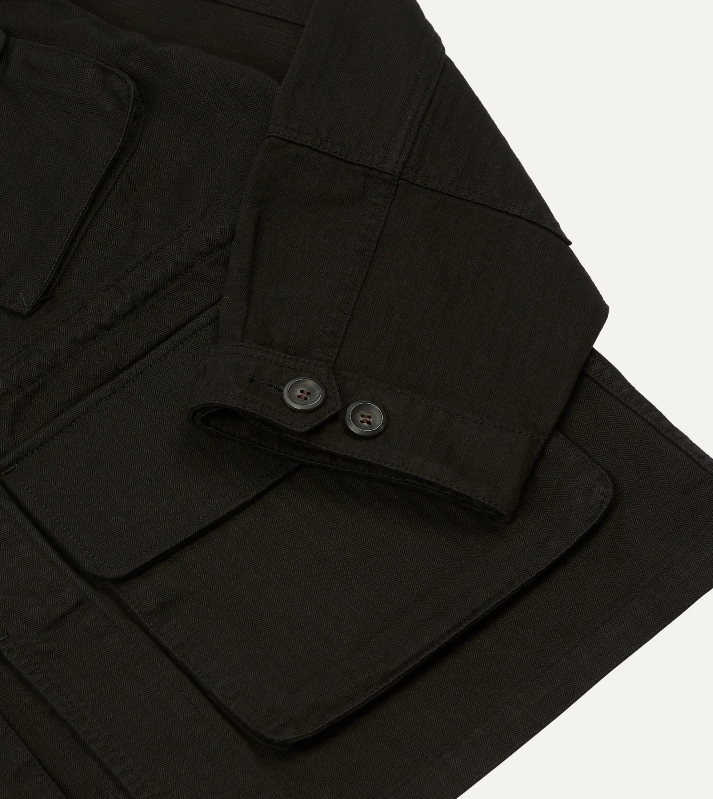 Drake's by A. Levine Black Herringbone Cotton Jungle Jacket - Image 5