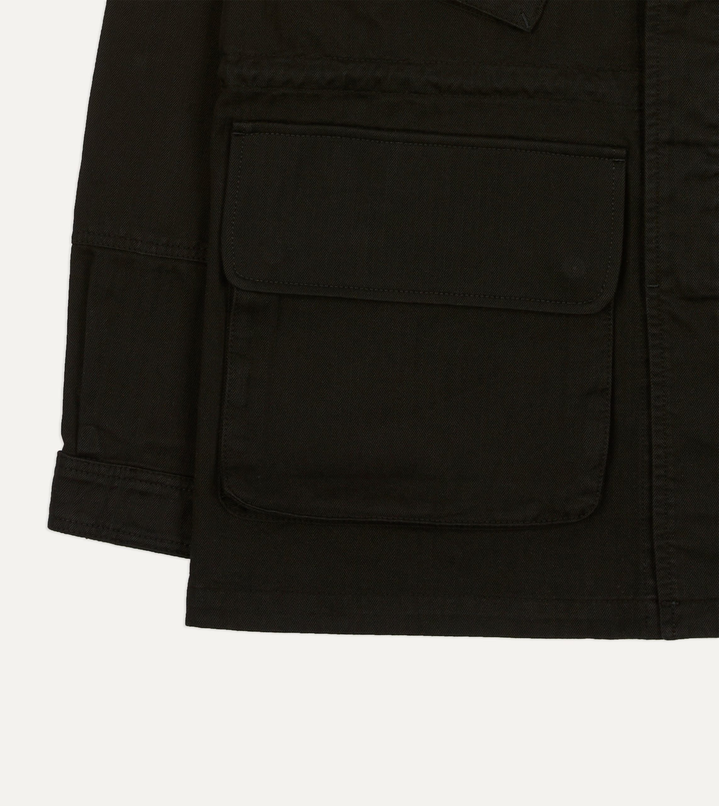Drake's by A. Levine Black Herringbone Cotton Jungle Jacket - Image 6