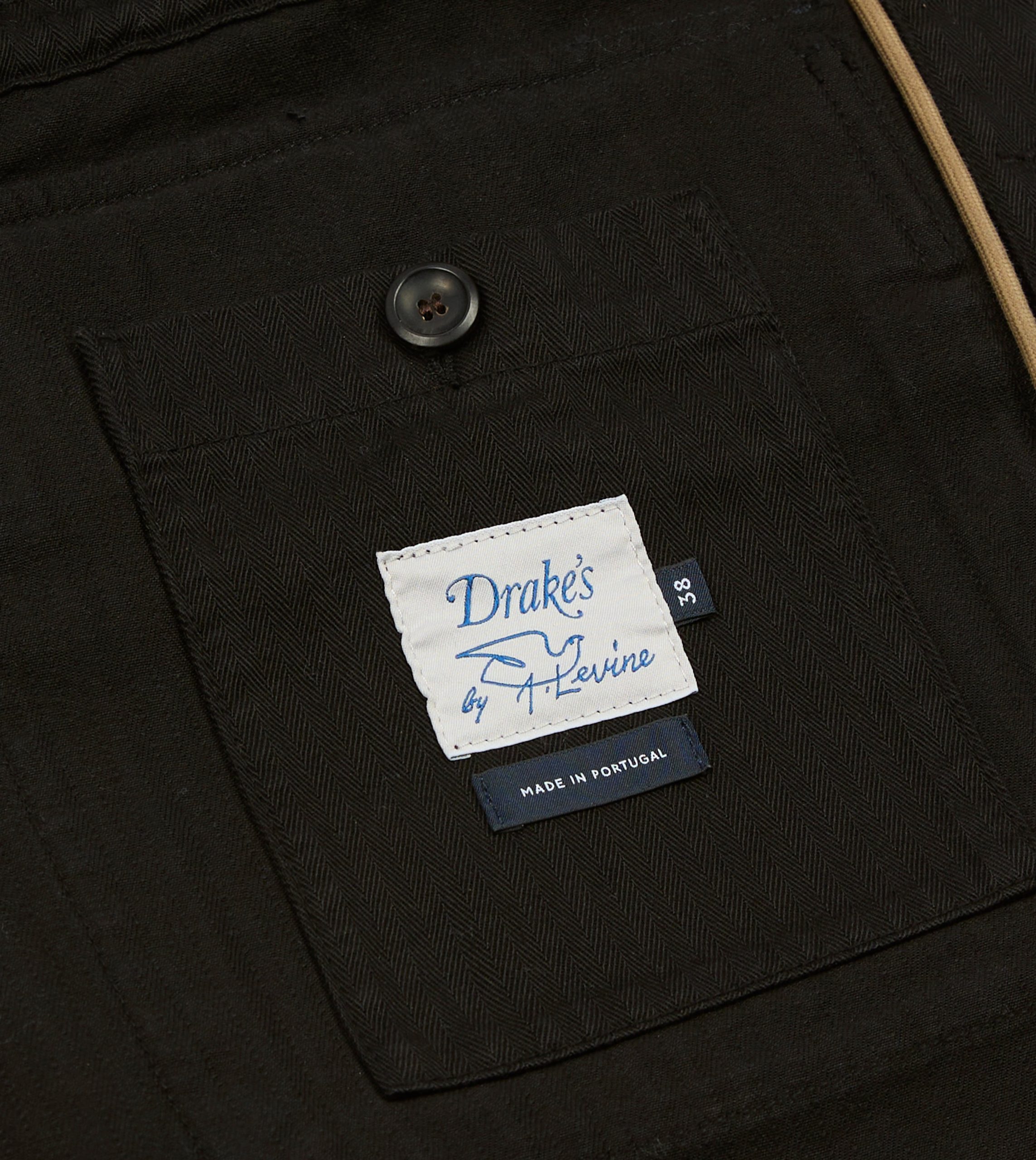 Drake's by A. Levine Black Herringbone Cotton Jungle Jacket - Image 7