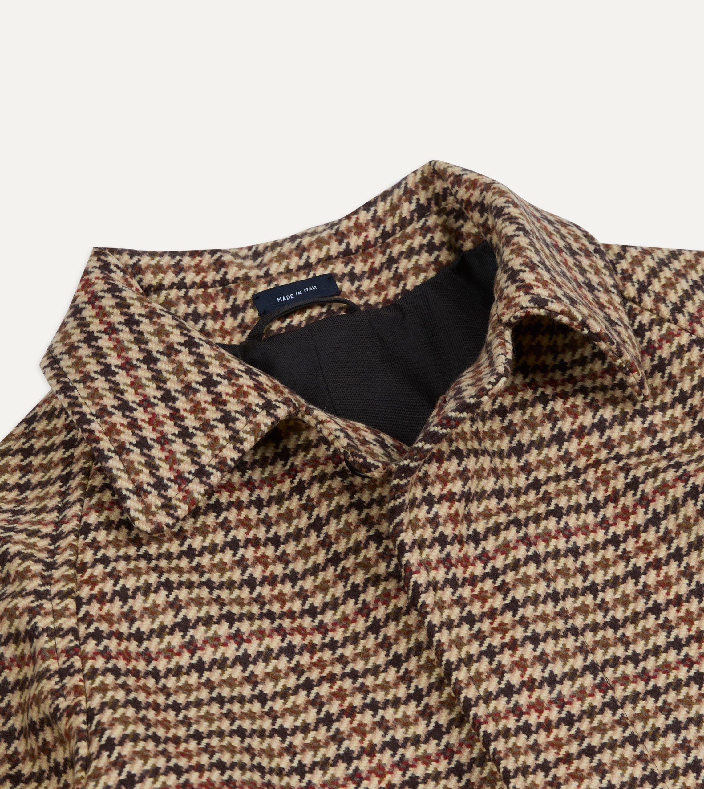 Brown Houndstooth Check Wool Raglan Coat - Image 3