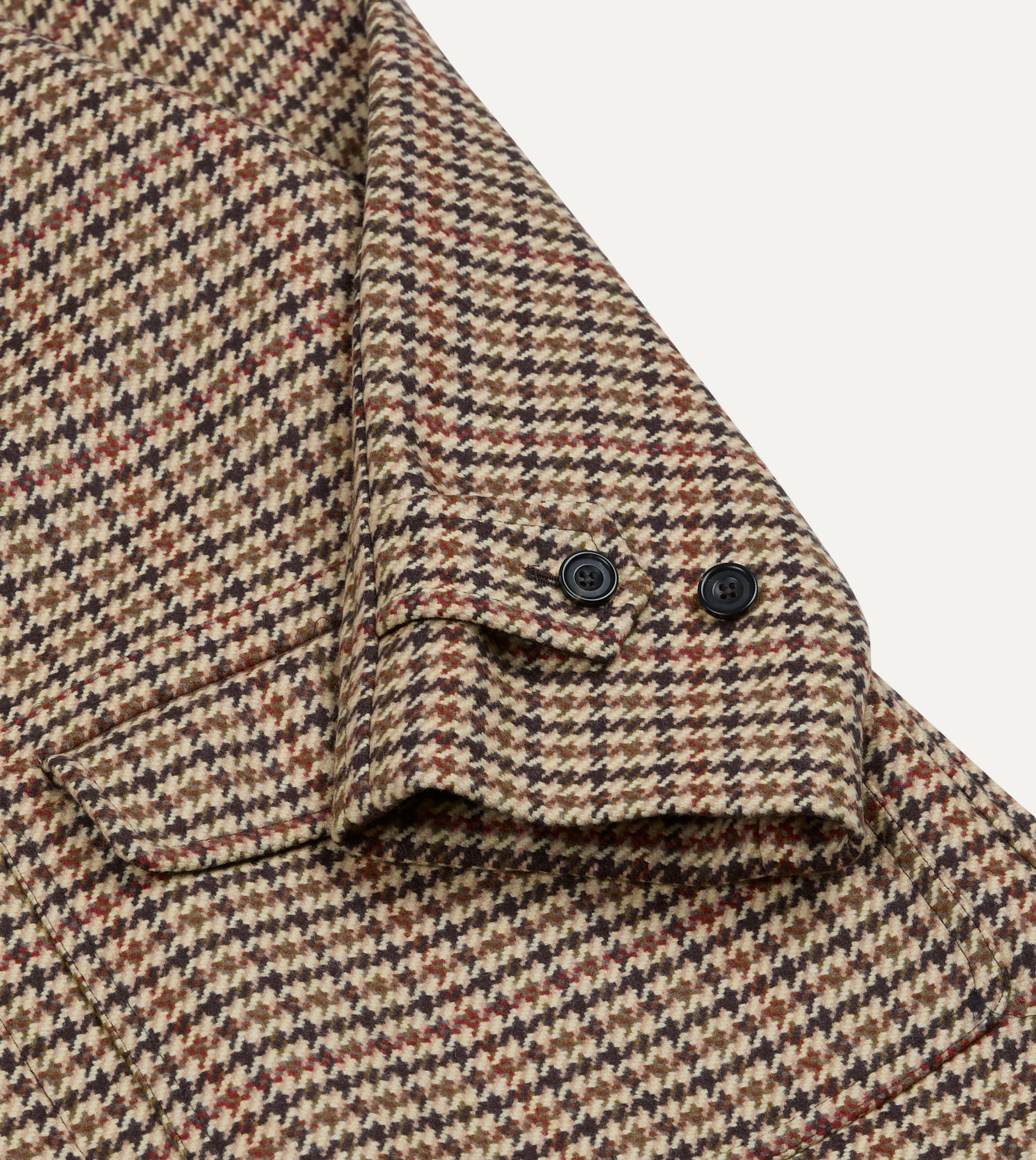 Brown Houndstooth Check Wool Raglan Coat - Image 4