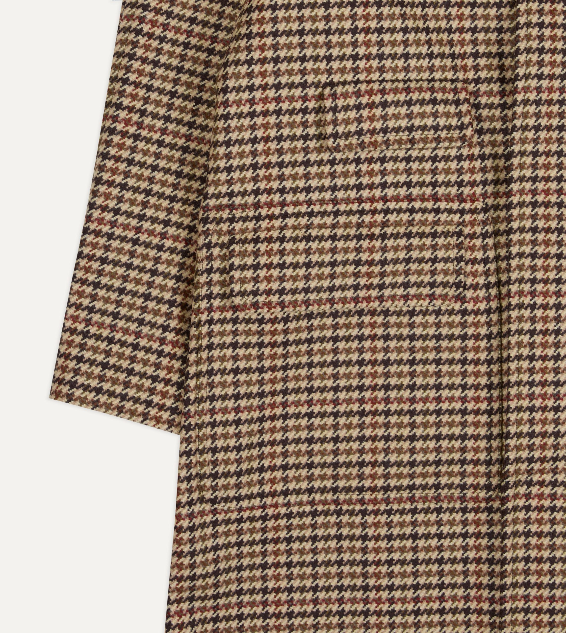 Brown Houndstooth Check Wool Raglan Coat - Image 5