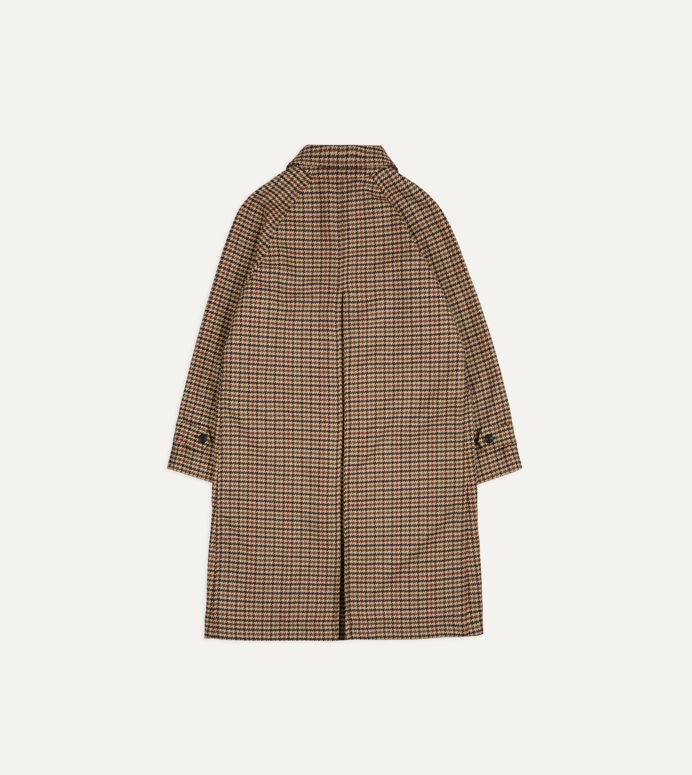 Brown Houndstooth Check Wool Raglan Coat - Image 7