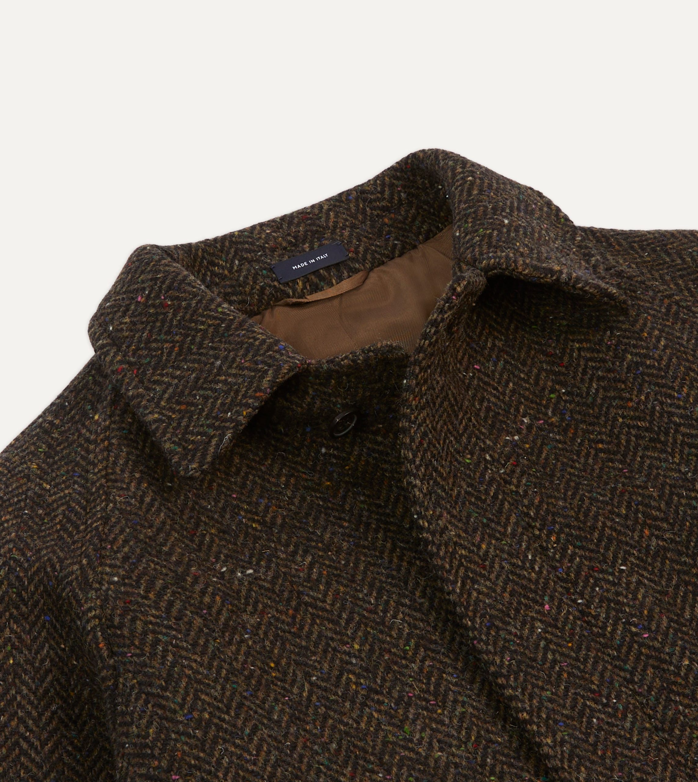 Brown Herringbone Wool Raglan Coat - Image 3