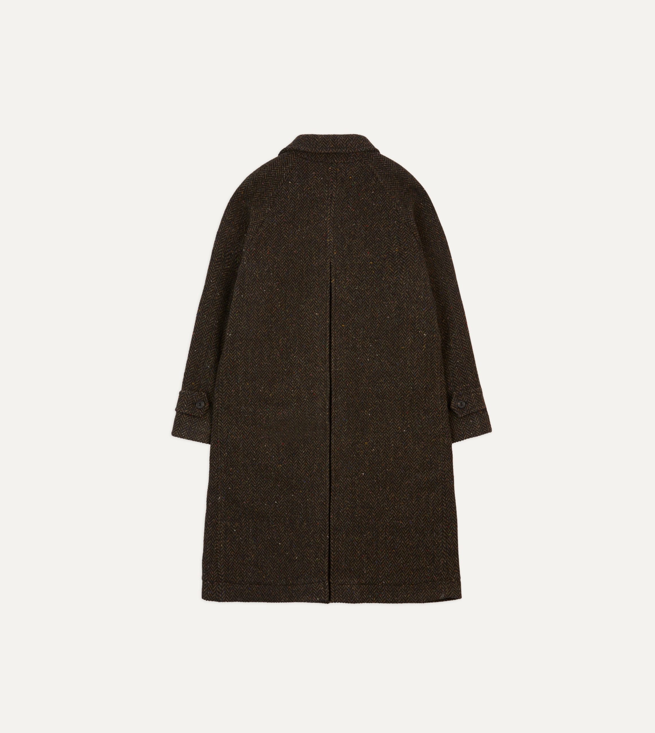 Brown Herringbone Wool Raglan Coat - Image 9