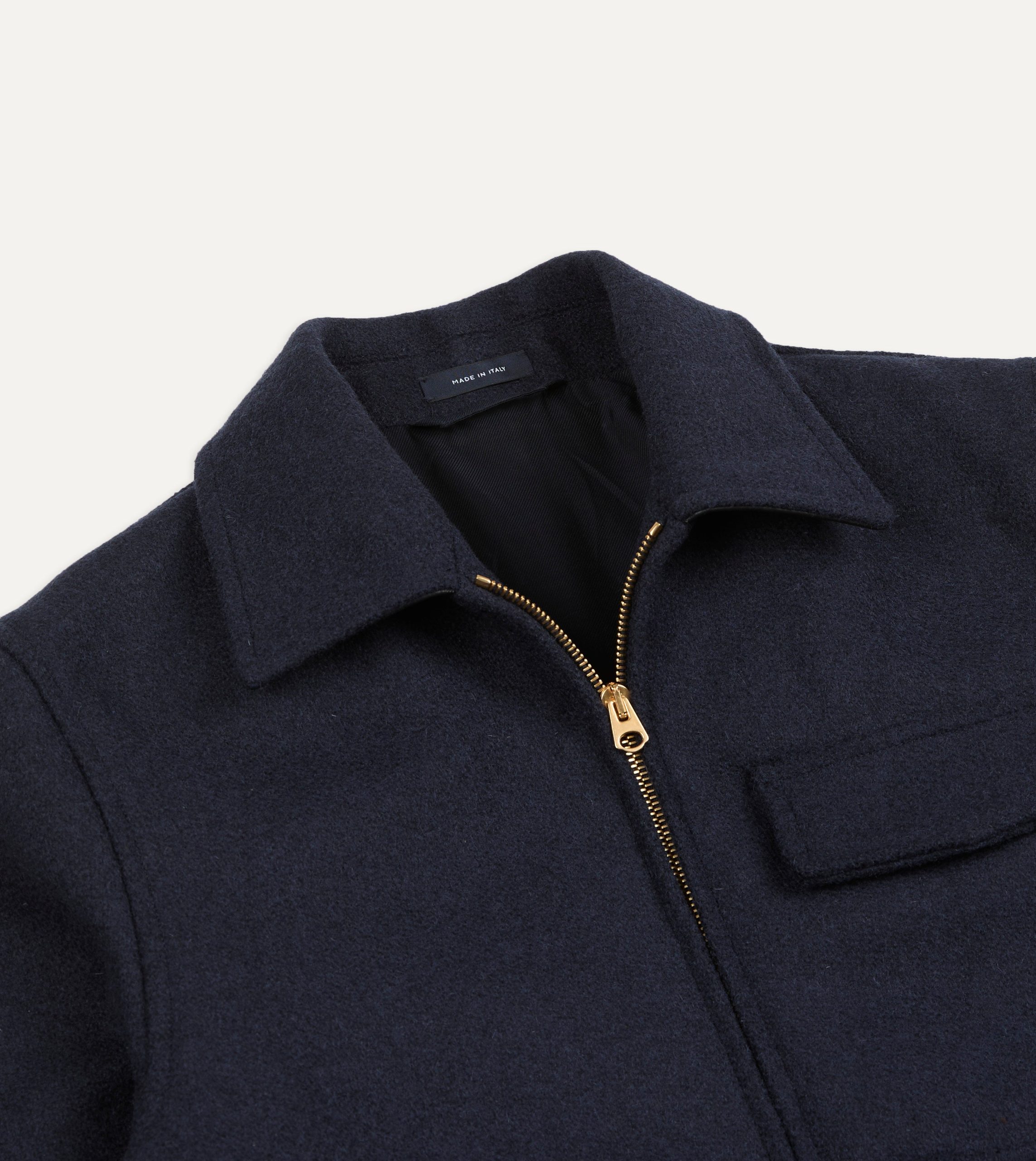 Navy Wool and Leather A-2 Bomber Jacket - Image 3