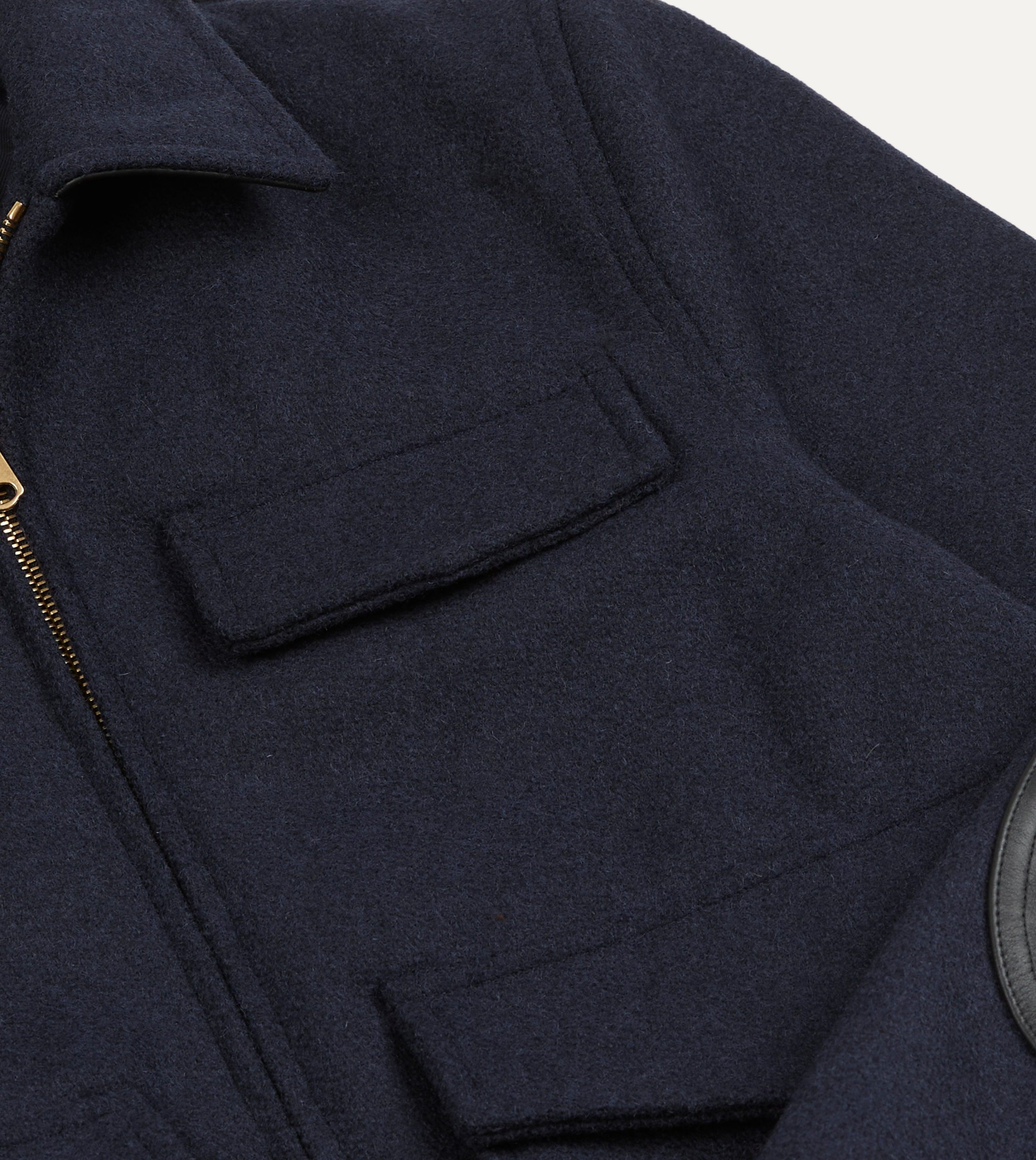 Navy Wool and Leather A-2 Bomber Jacket - Image 4