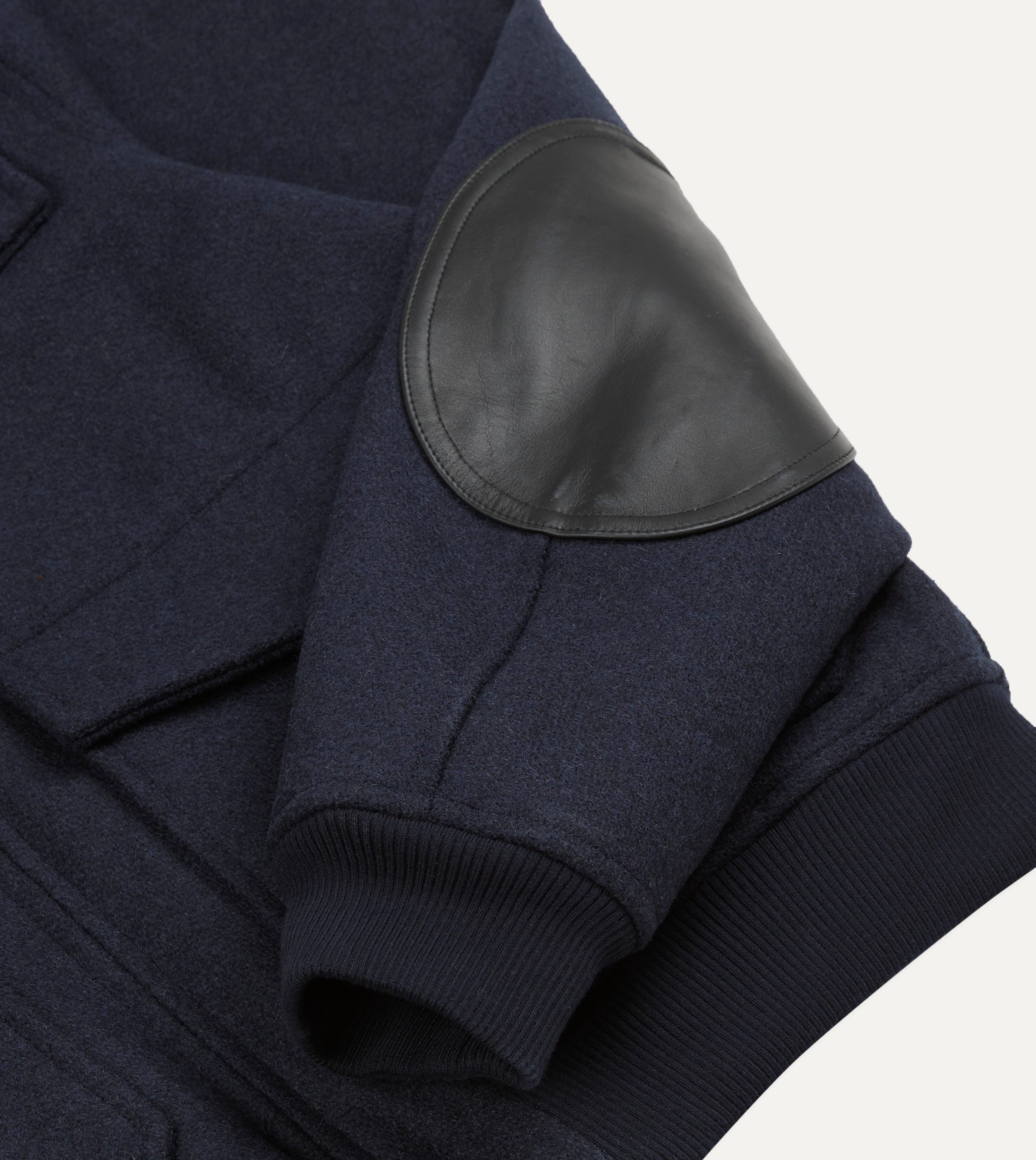 Navy Wool and Leather A-2 Bomber Jacket - Image 5