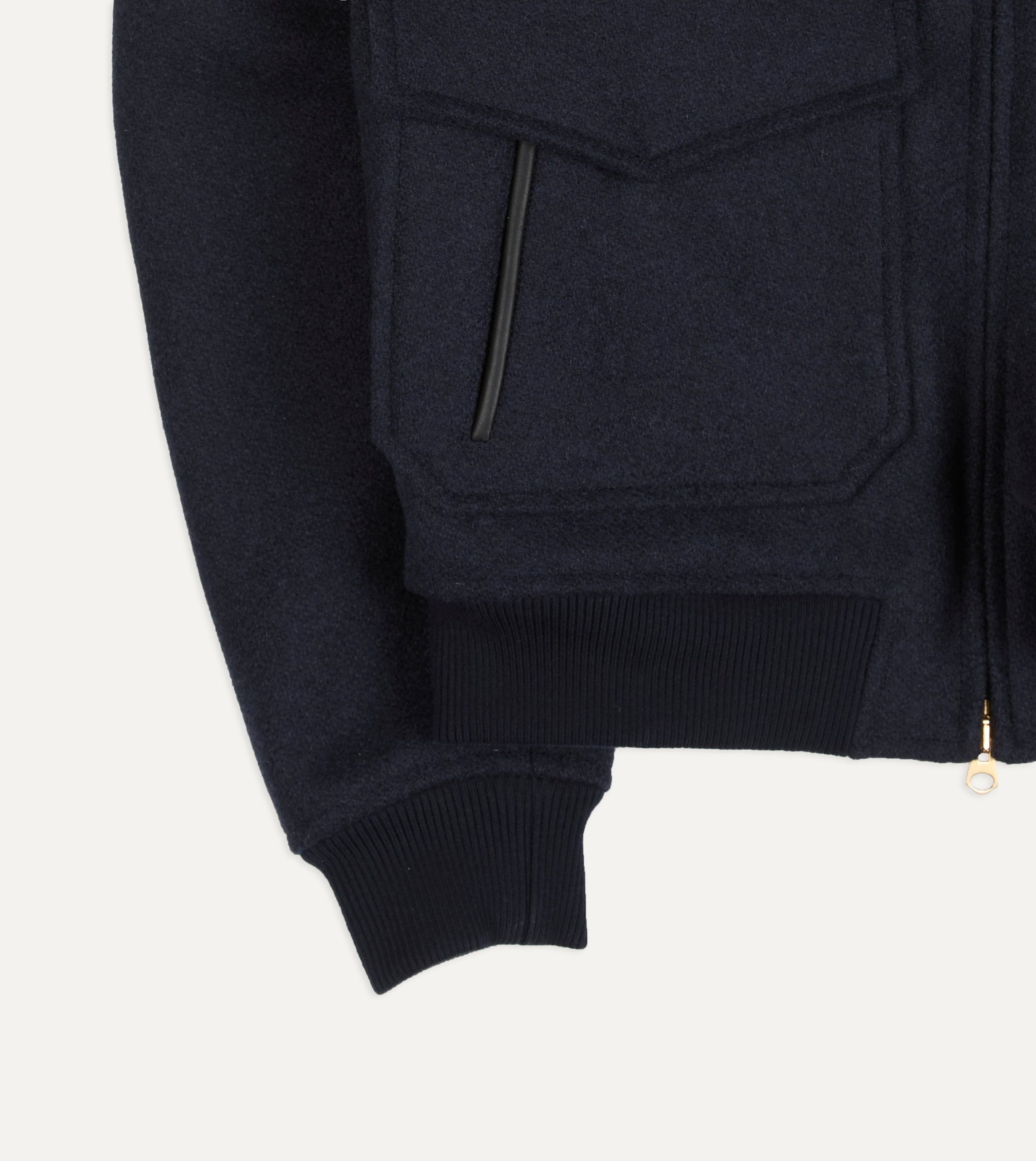 Navy Wool and Leather A-2 Bomber Jacket - Image 6