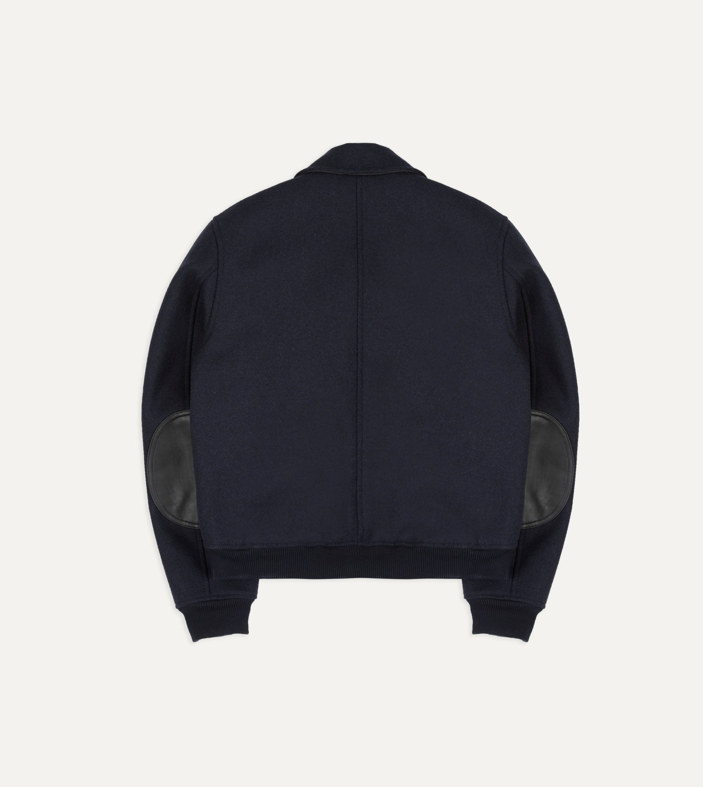 Navy Wool and Leather A-2 Bomber Jacket - Image 8