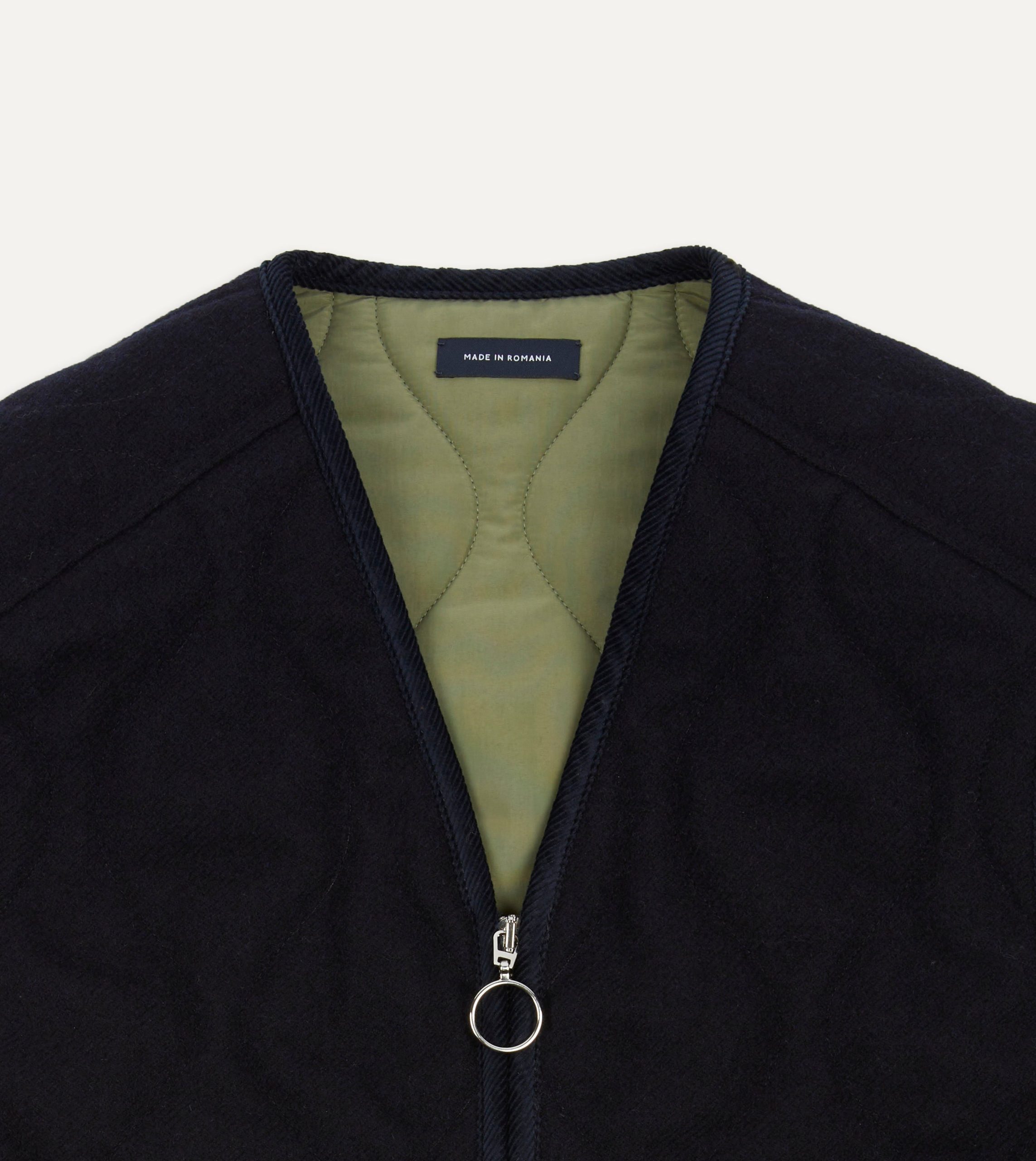 Navy Quilted Melton Wool Zip Vest - Image 3