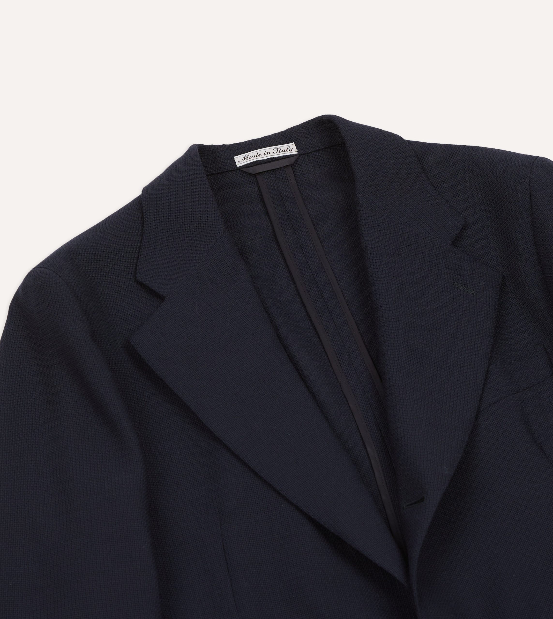 Navy Wool Open Weave Travel Blazer - Image 3