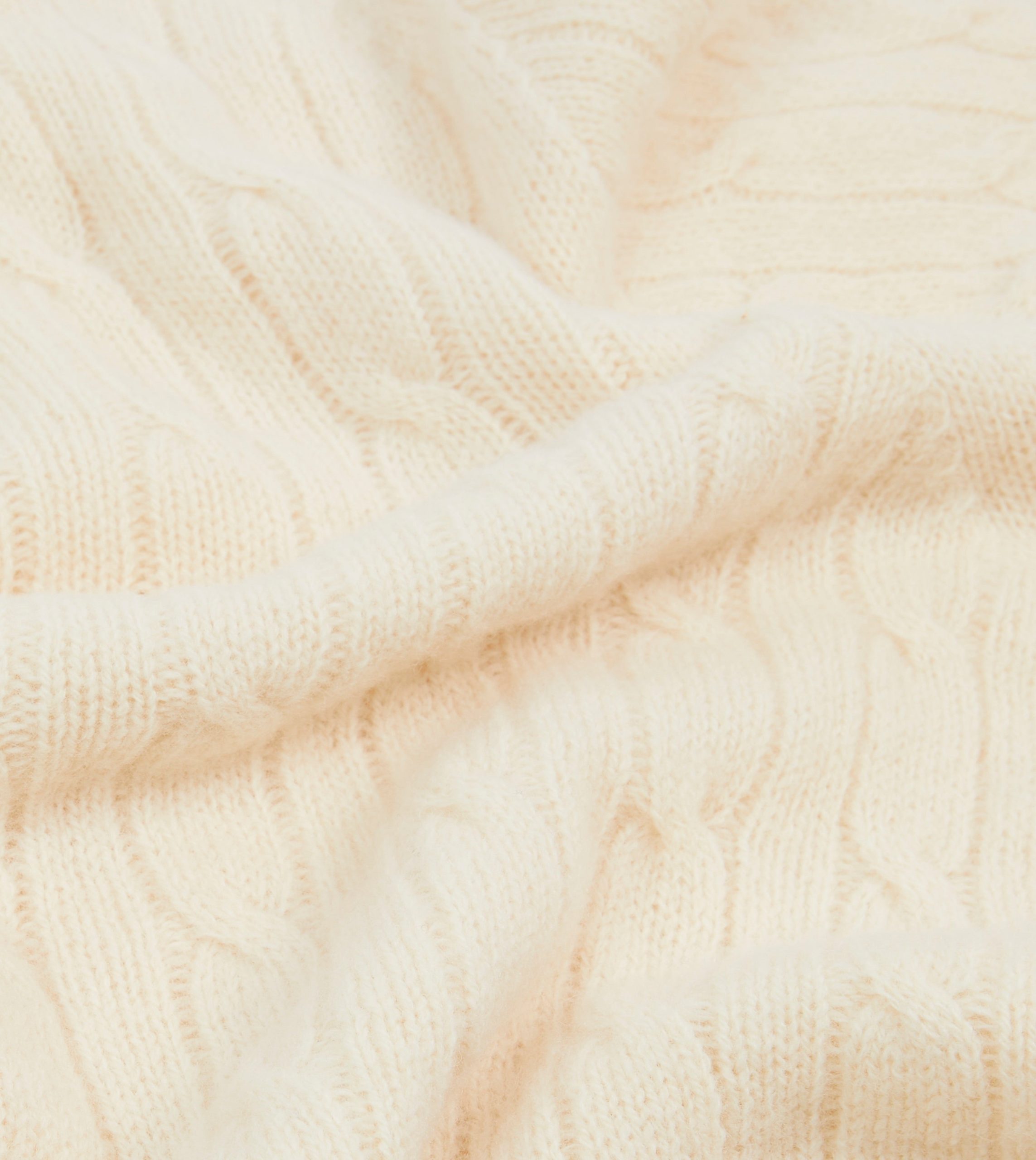 Ecru Brushed Shetland Cable Knit Crew Neck Jumper - Image 2