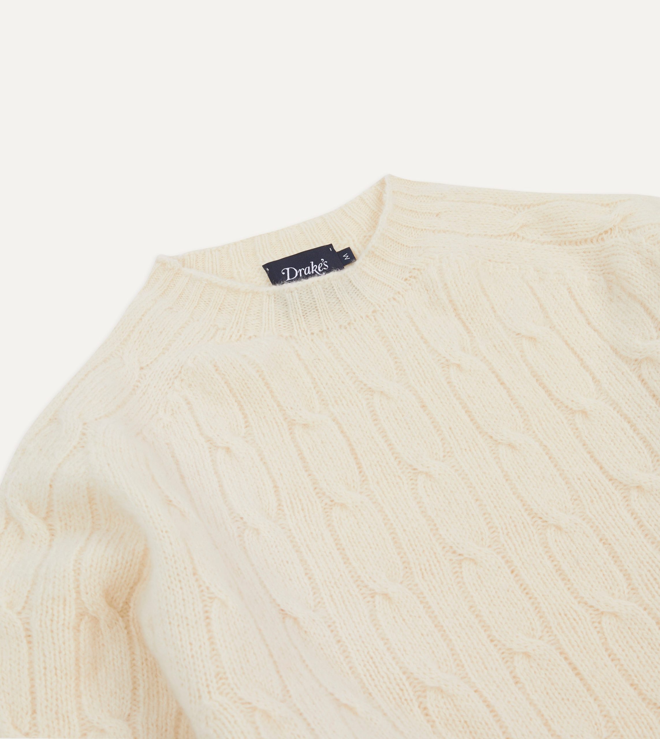 Ecru Brushed Shetland Cable Knit Crew Neck Jumper - Image 3