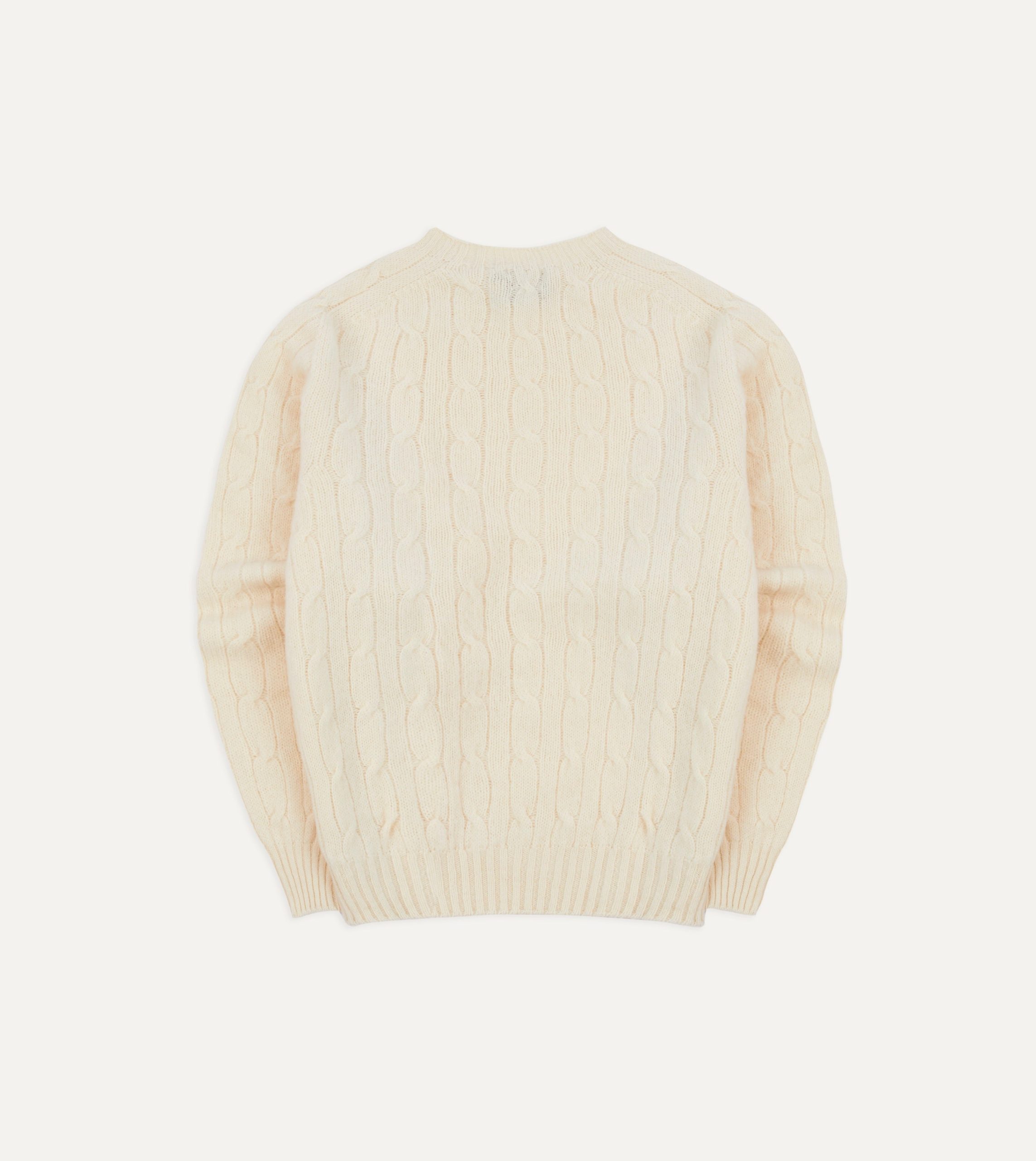 Ecru Brushed Shetland Cable Knit Crew Neck Jumper - Image 5
