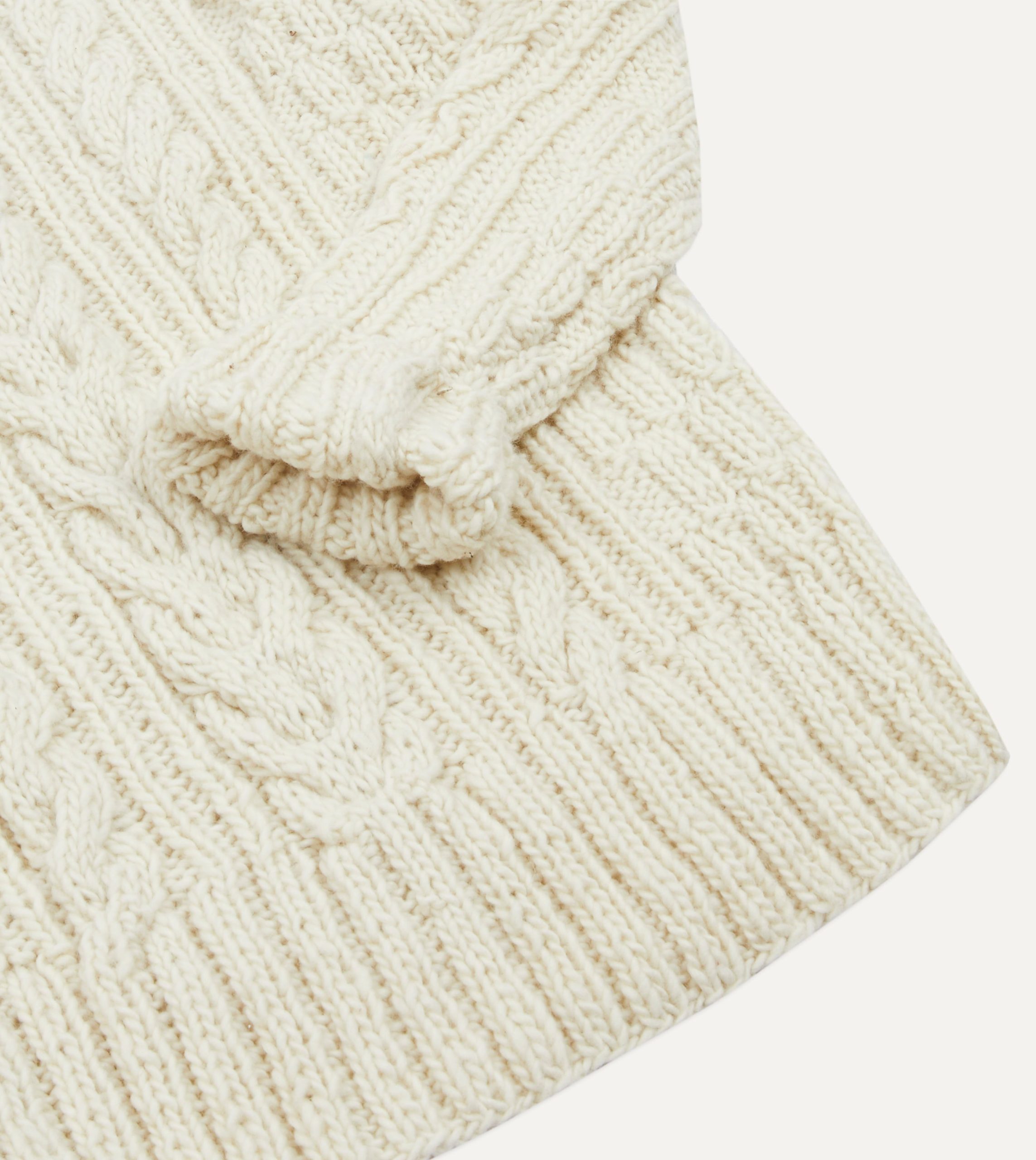 Chamula for Drake's Ecru Cable Knit Merino Jumper - Image 5