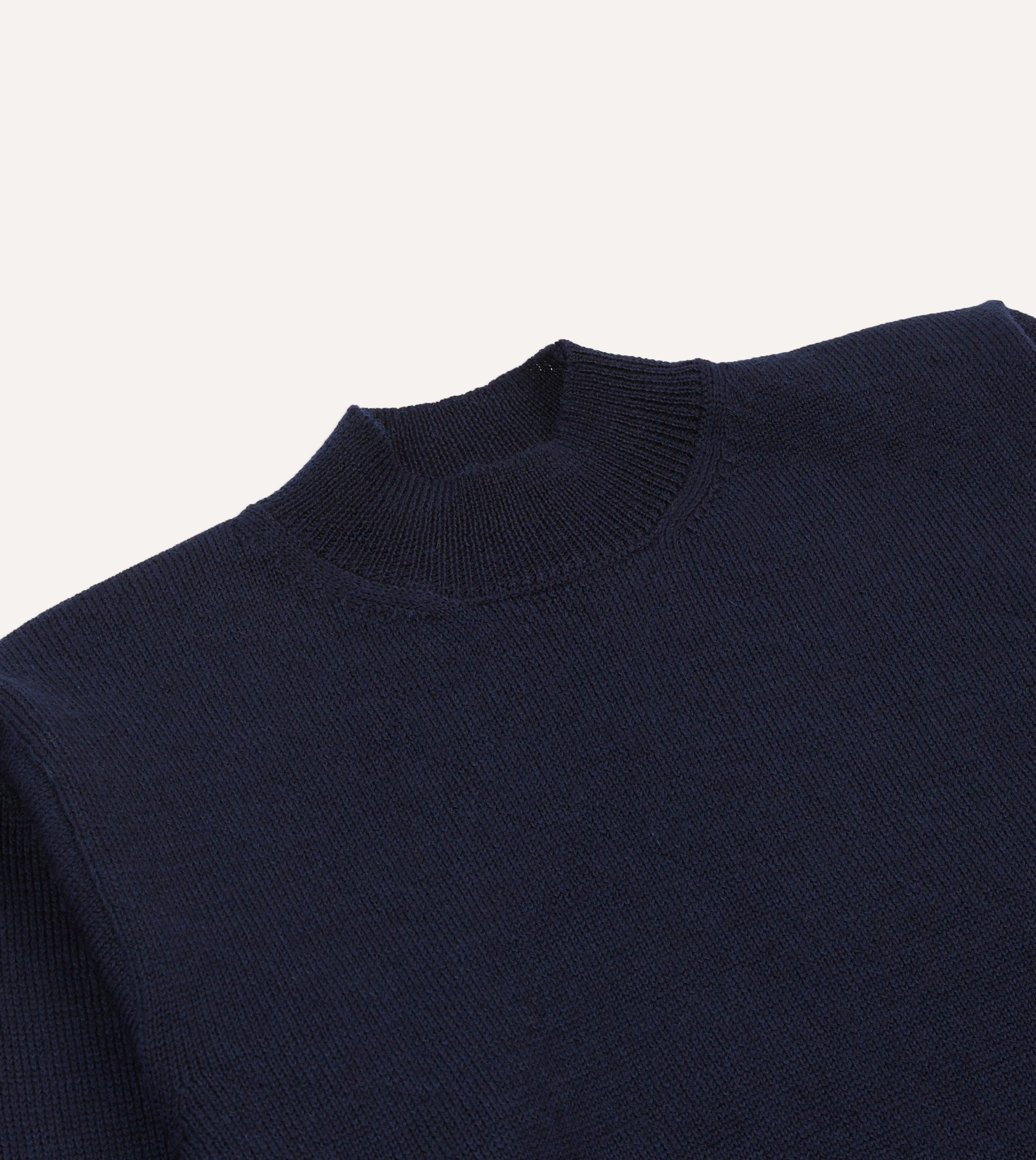 Navy Wool Mock Neck Jumper - Image 3