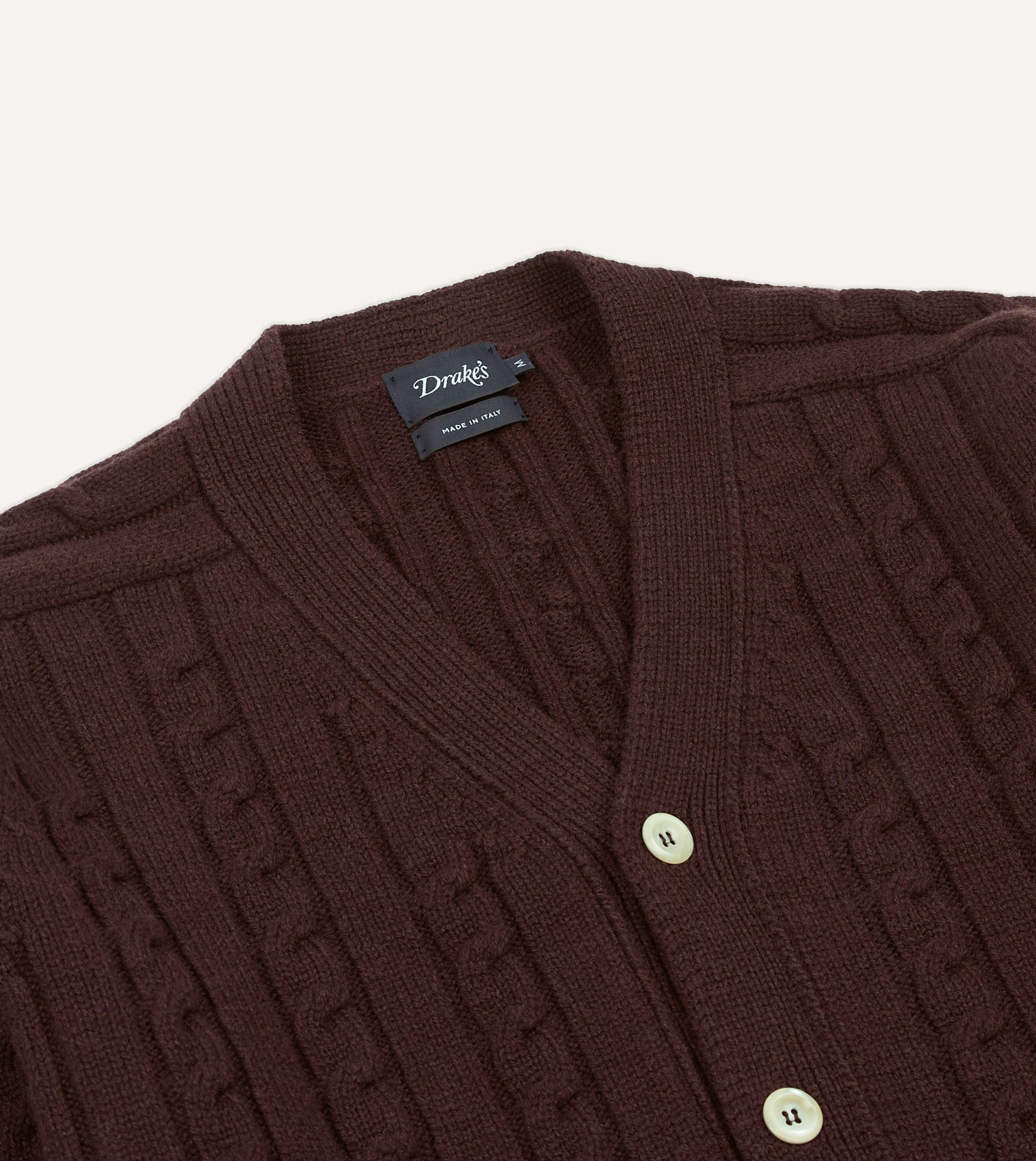 Brown Lambswool 6 Button Cable Knit Cardigan - Image 3