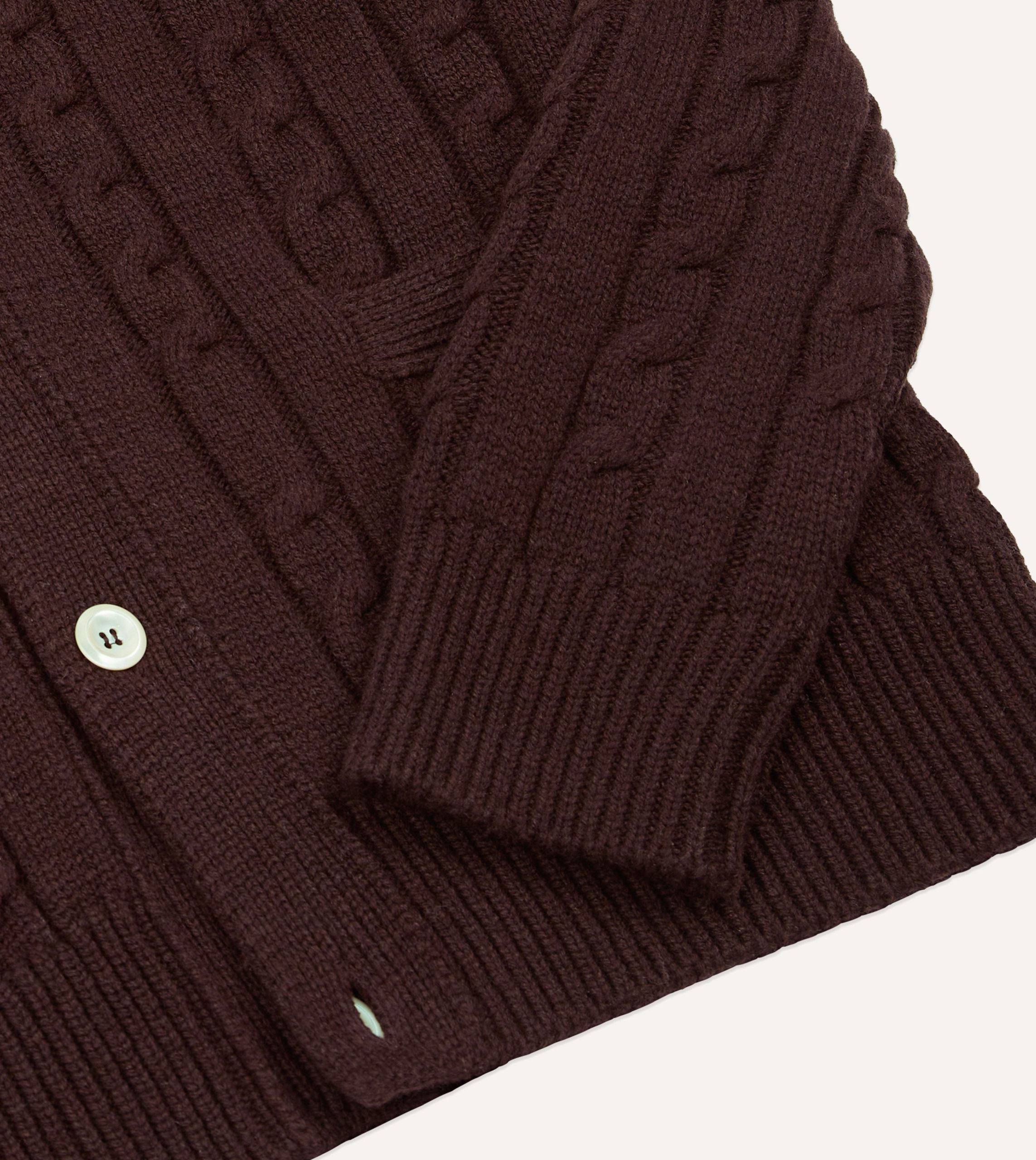 Brown Lambswool 6 Button Cable Knit Cardigan - Image 4