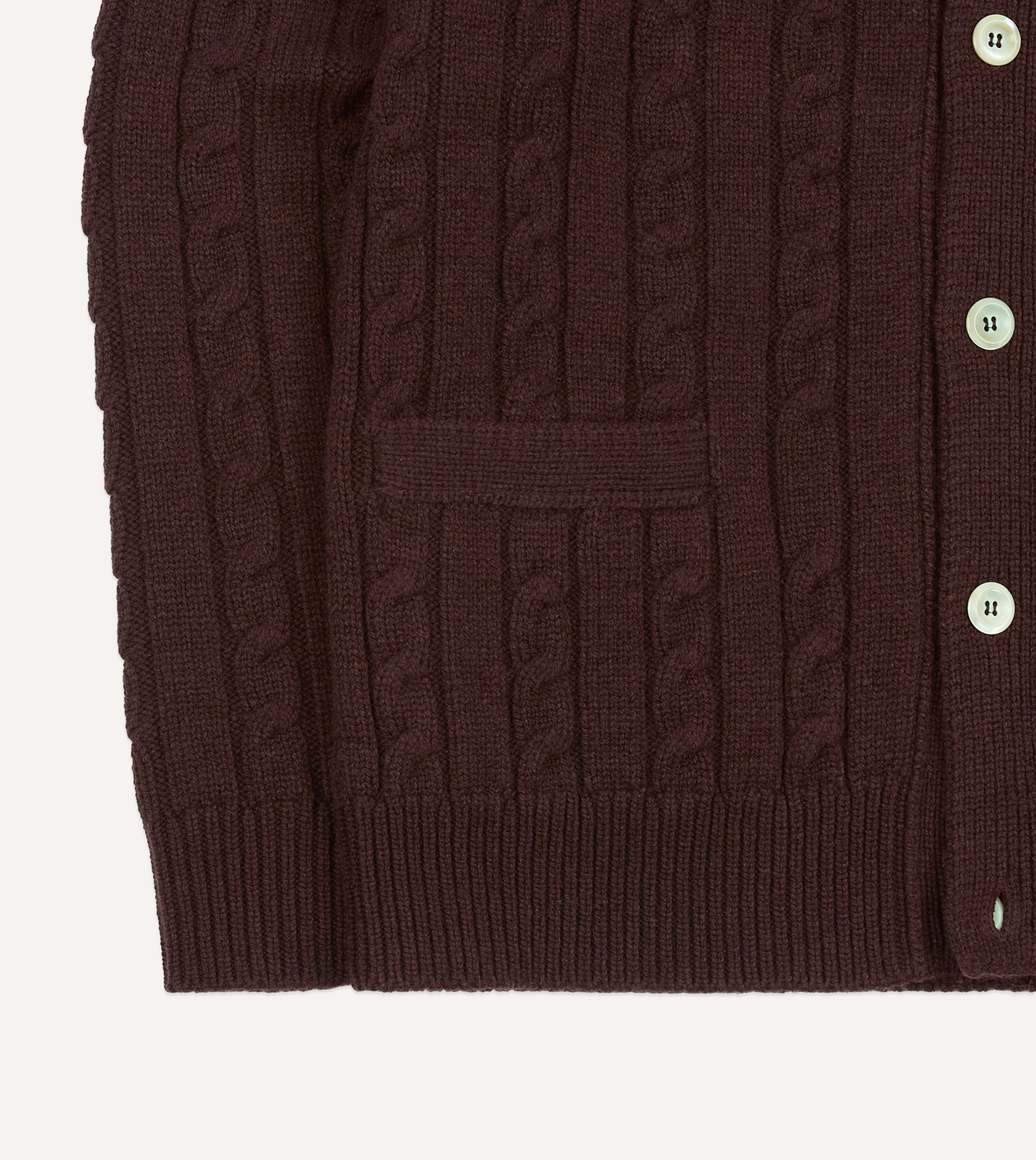 Brown Lambswool 6 Button Cable Knit Cardigan - Image 5