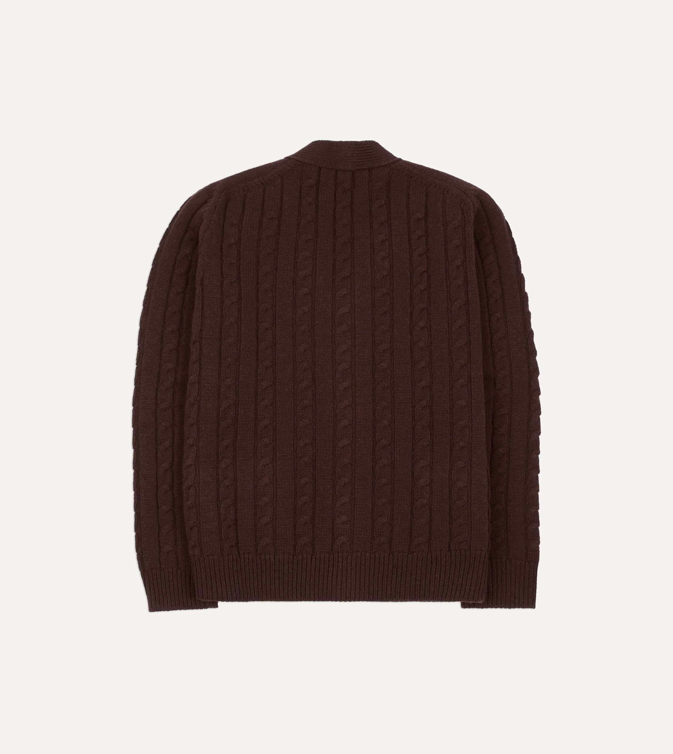 Brown Lambswool 6 Button Cable Knit Cardigan - Image 6
