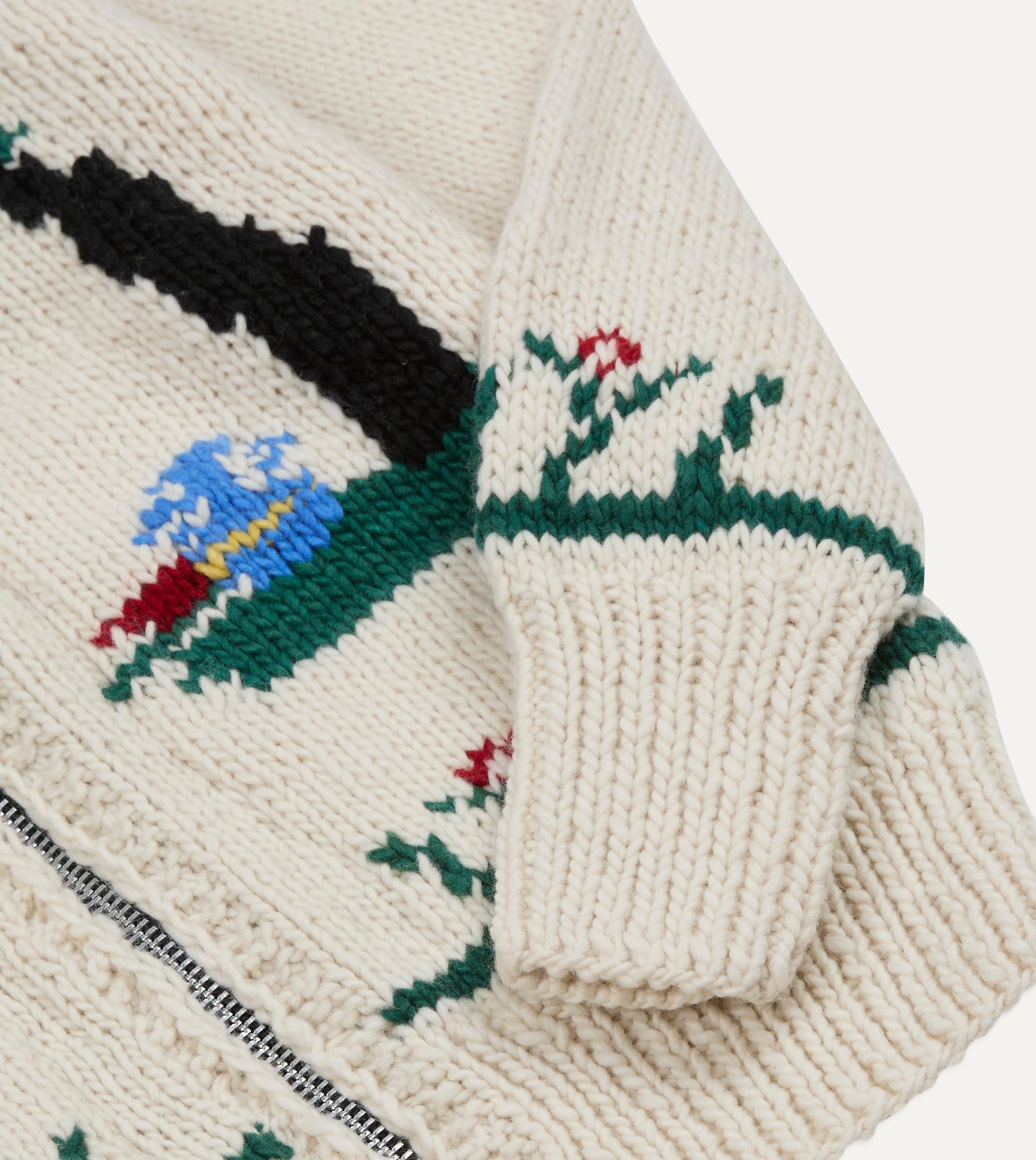 Chamula Ecru Souvenir Paisaje Shawl Collar Cardigan - Image 4