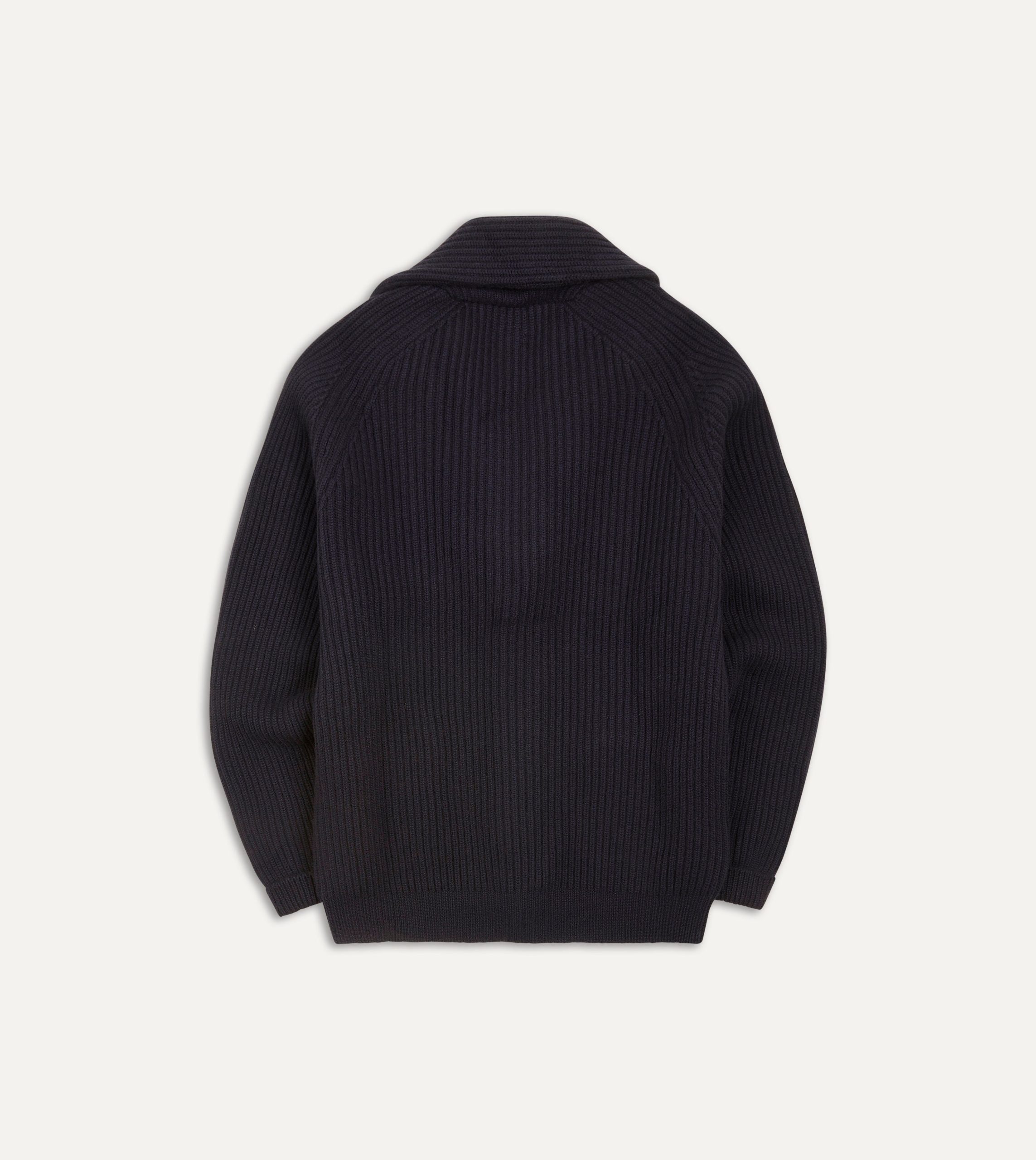 Navy Cashmere Shawl Collar Cardigan - Image 6