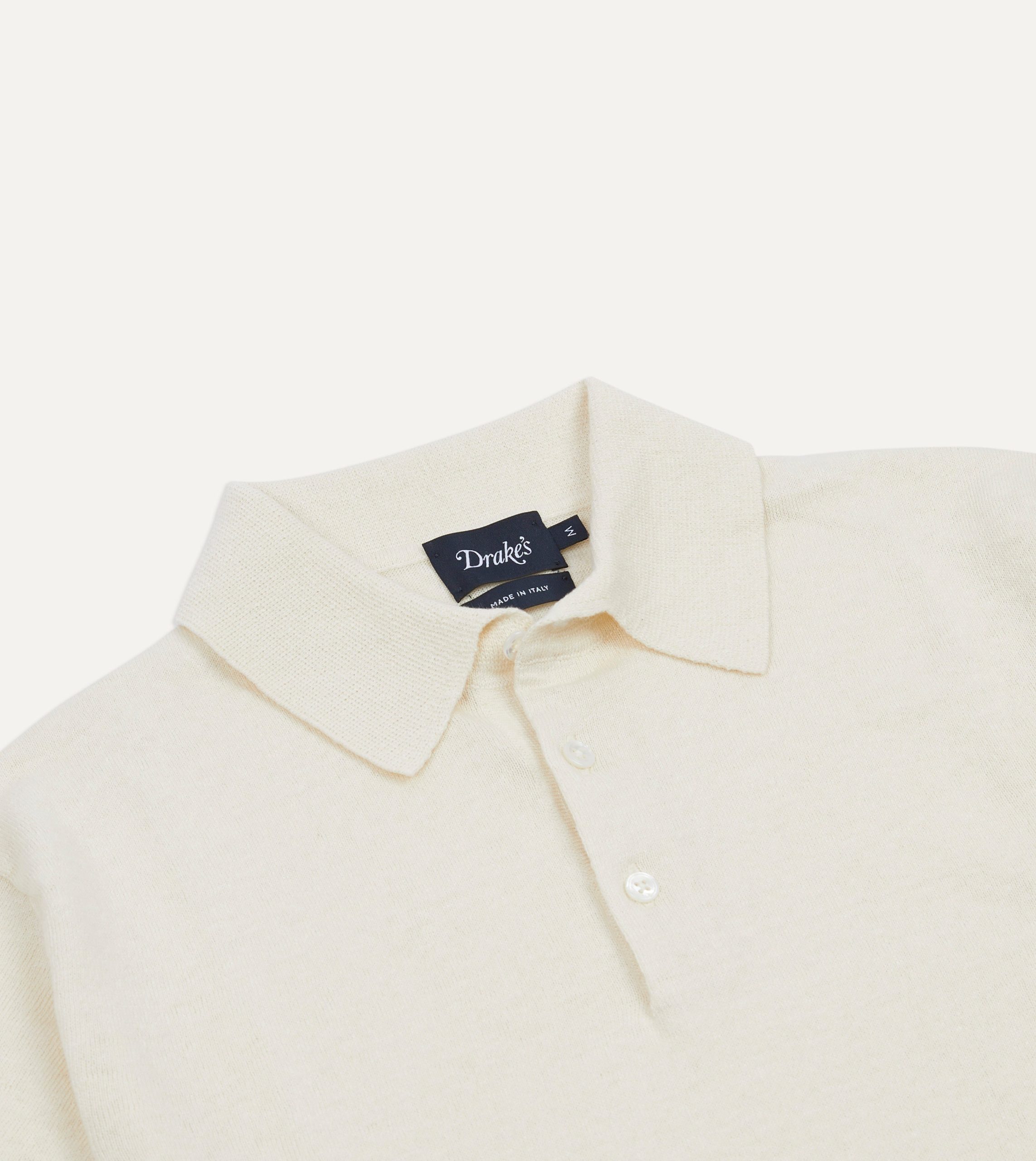 Ecru Knitted Linen-Cotton Short-Sleeve Polo Shirt - Image 3