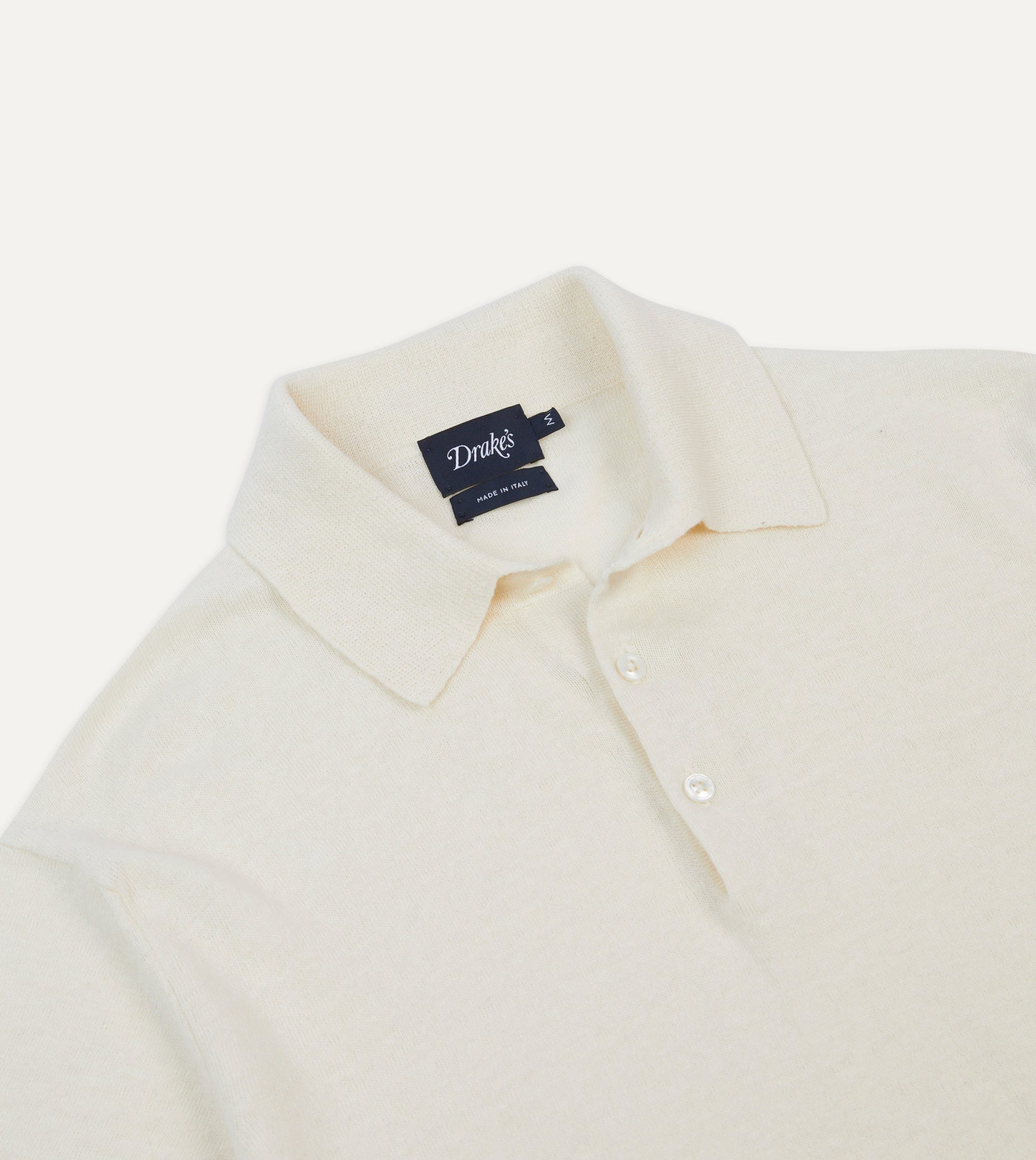 Ecru Knitted Crepe Cotton Short-Sleeve Polo Shirt - Image 3