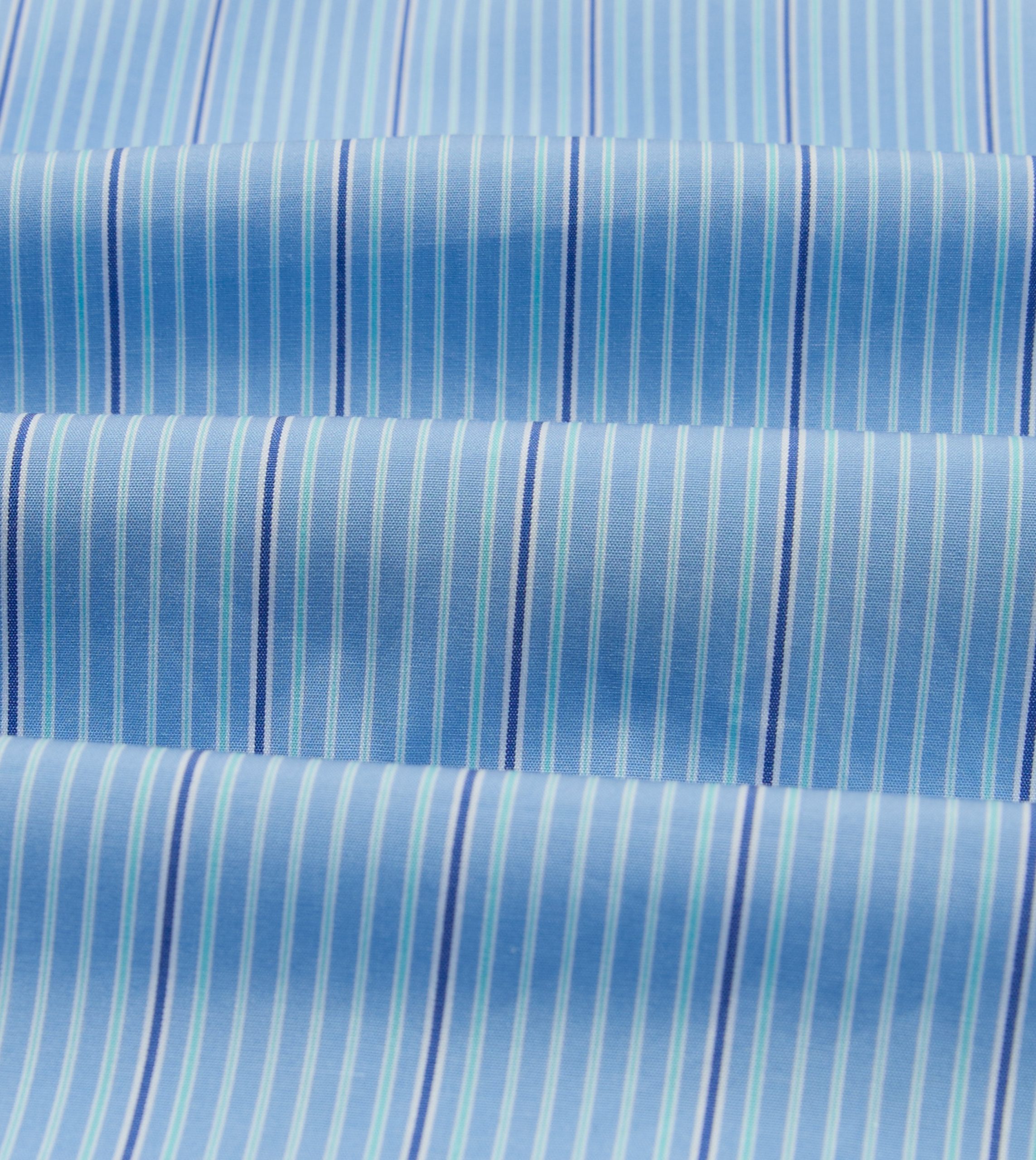 Blue Stripe Cotton Poplin Long Point Collar Shirt - Image 2