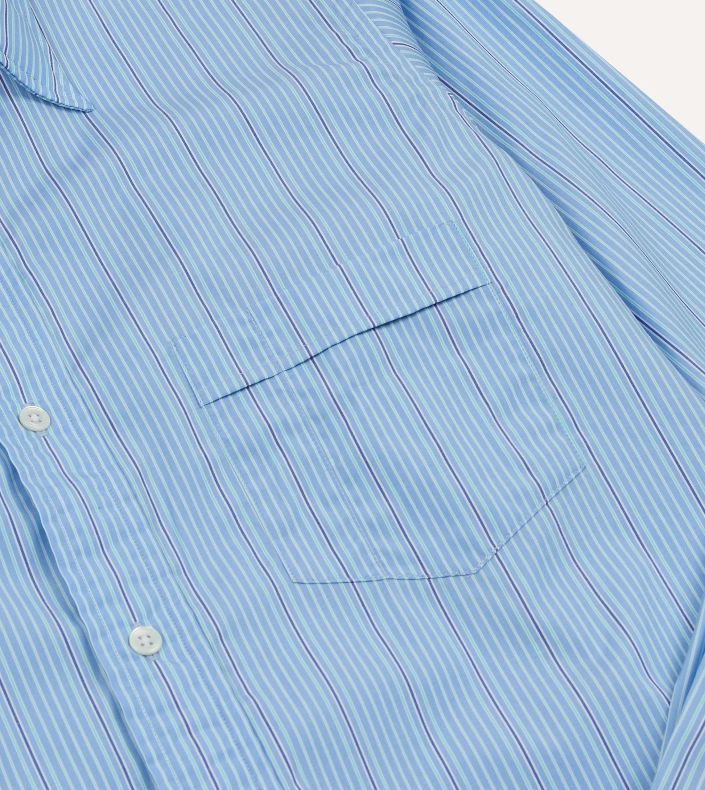 Blue Stripe Cotton Poplin Long Point Collar Shirt - Image 4
