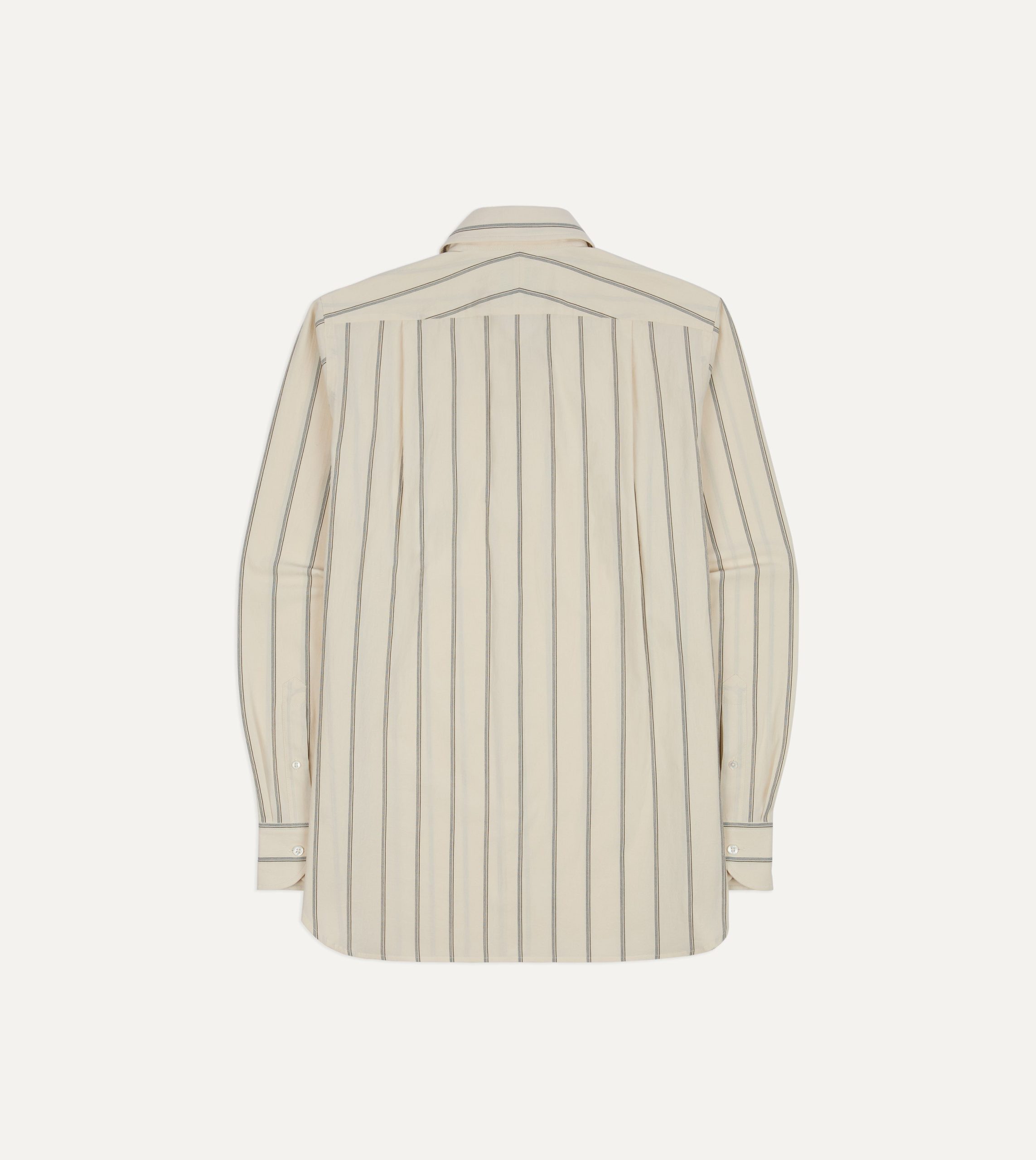 Drake's by A. Levine Ecru Stripe Cotton Long Point Collar Shirt - Image 5