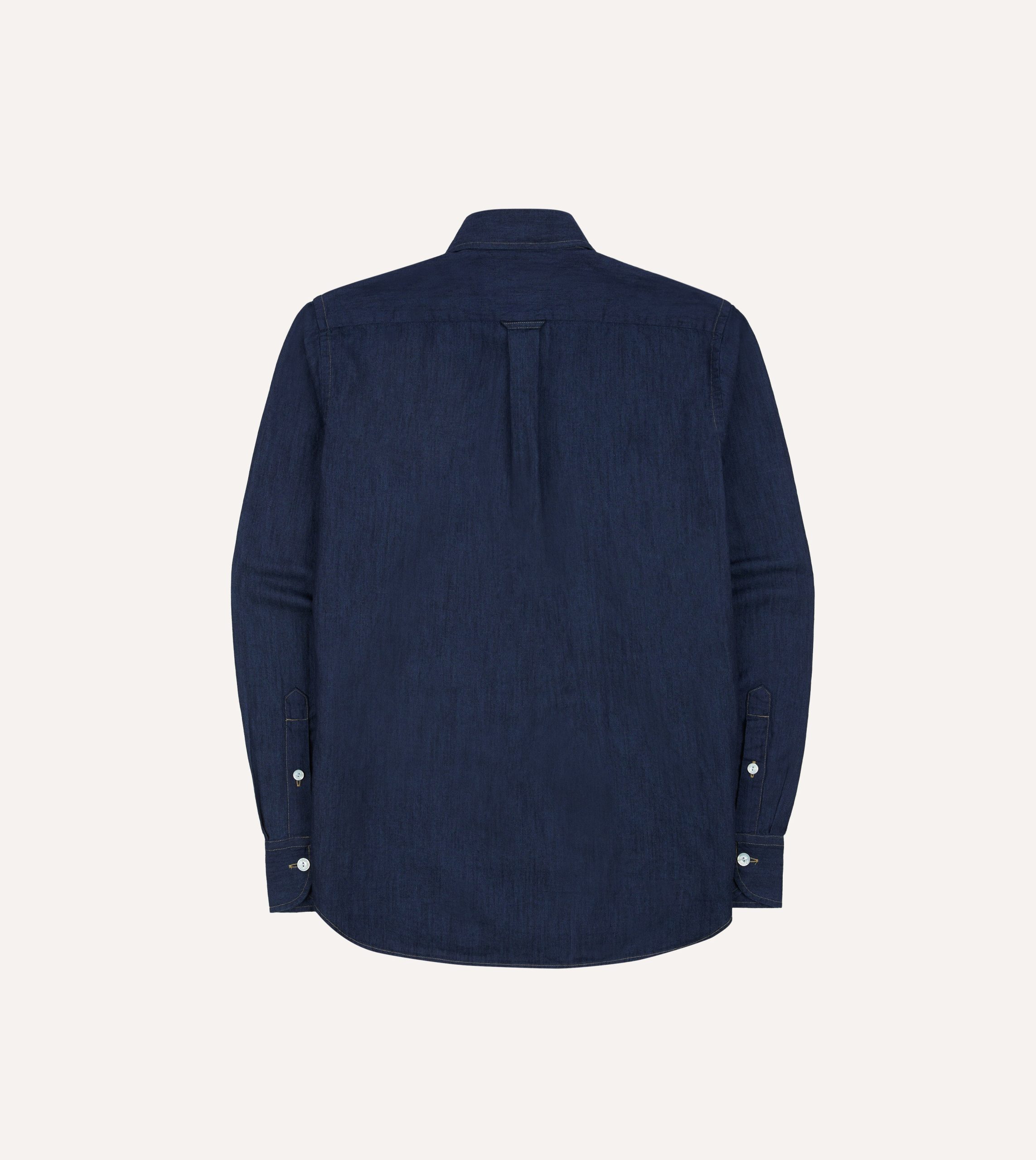 Navy Cotton Linen Two-Pocket Work Shirt - Image 6