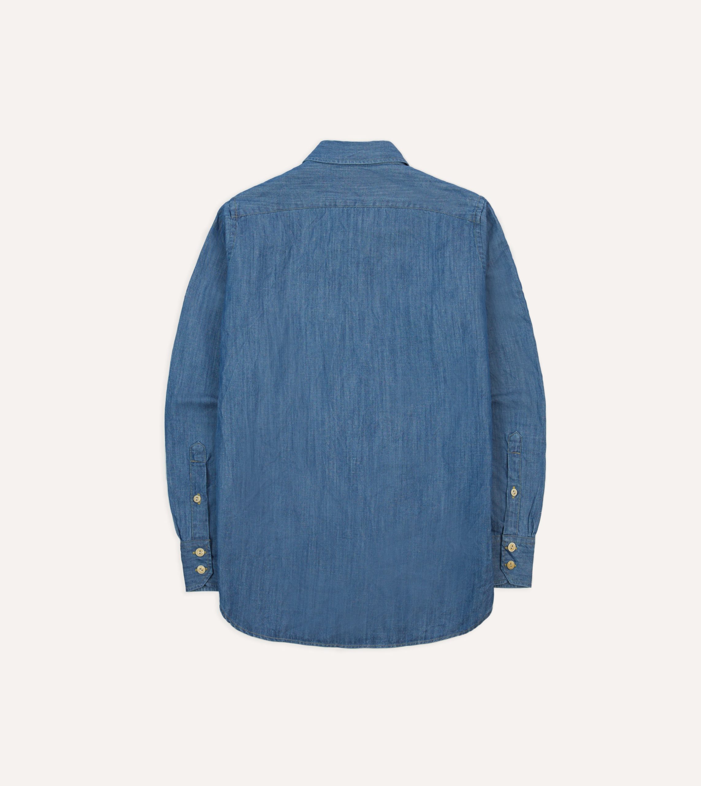 Stone Wash Cotton-Linen Long Point Collar Work Shirt - Image 6