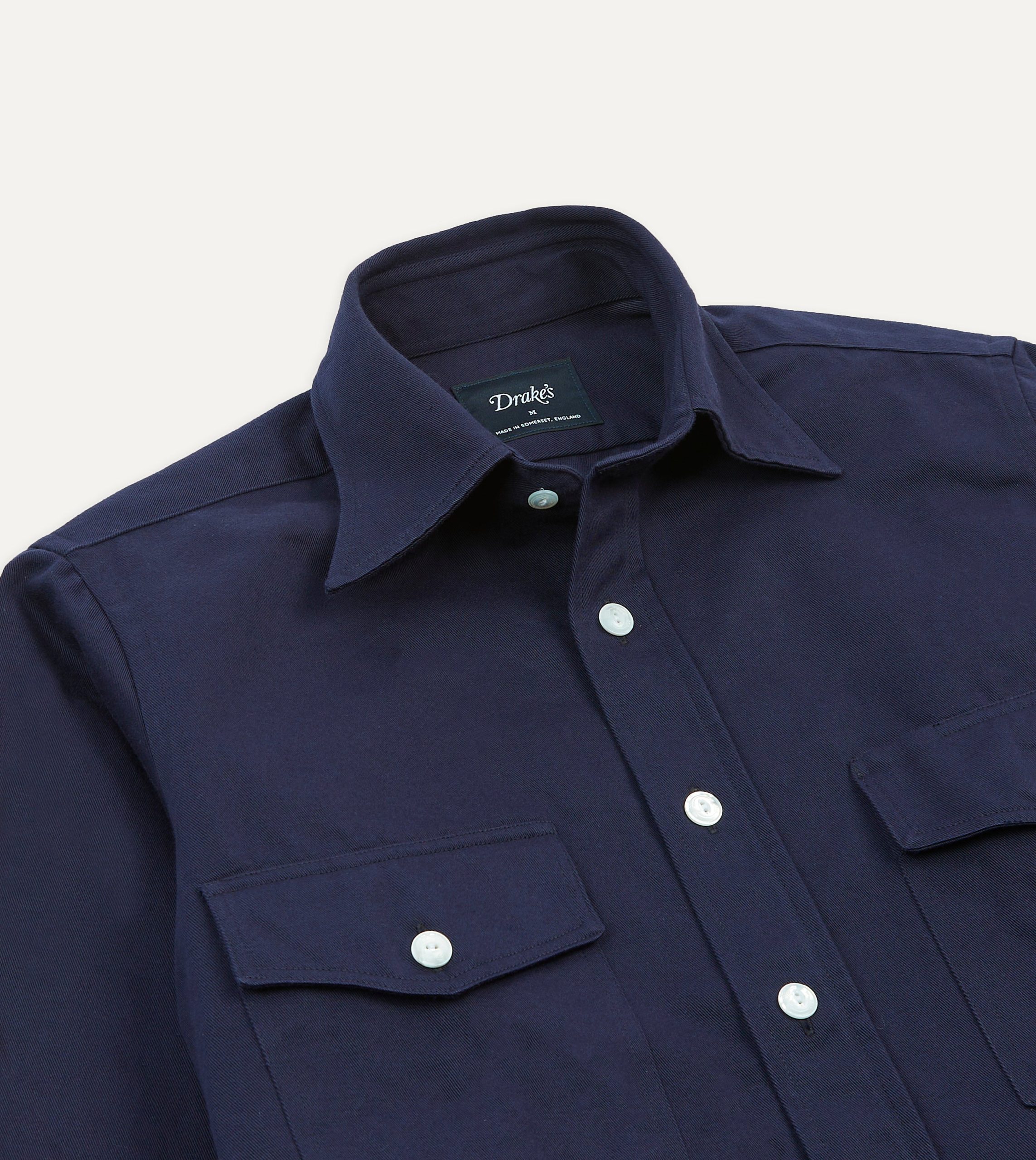 Navy Cotton Twill Two-Pocket Work Shirt - Image 3