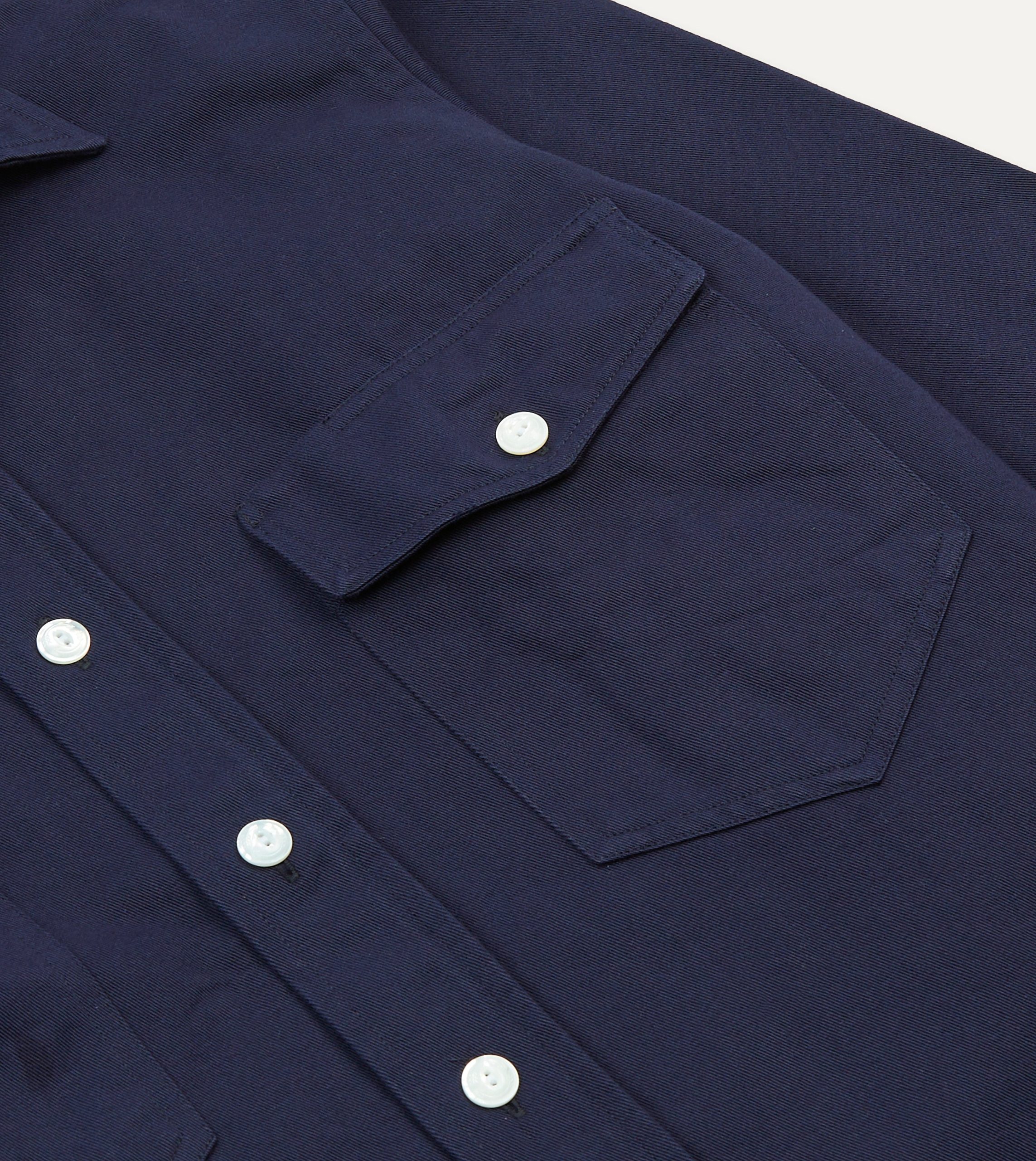 Navy Cotton Twill Two-Pocket Work Shirt - Image 4