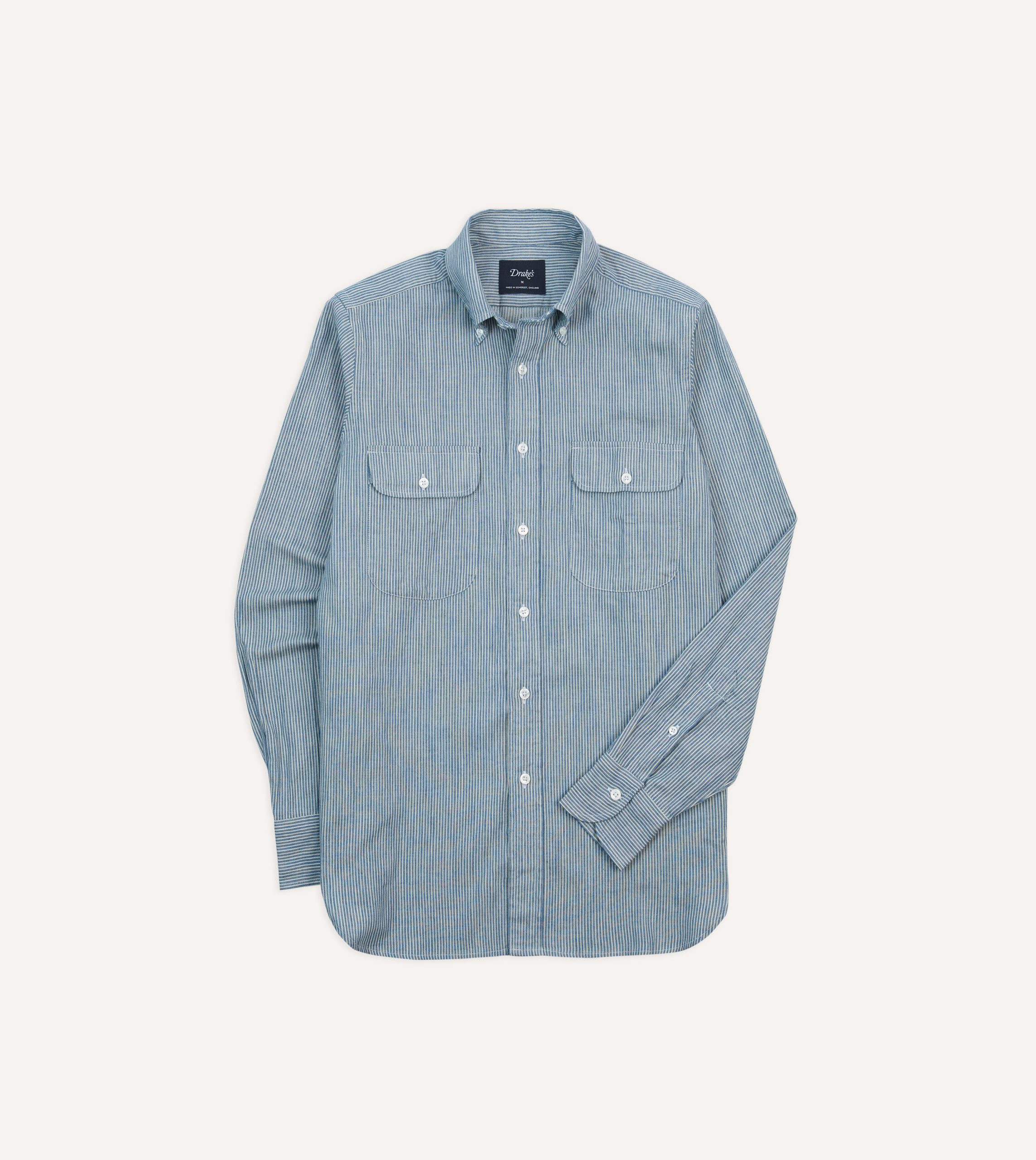 Navy Stripe Denim Work Shirt