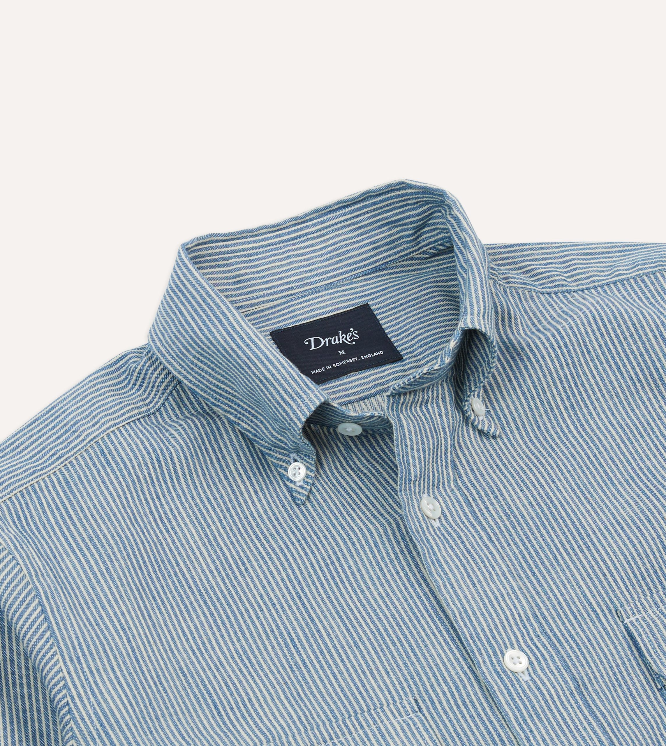 Navy Stripe Denim Work Shirt - Image 3