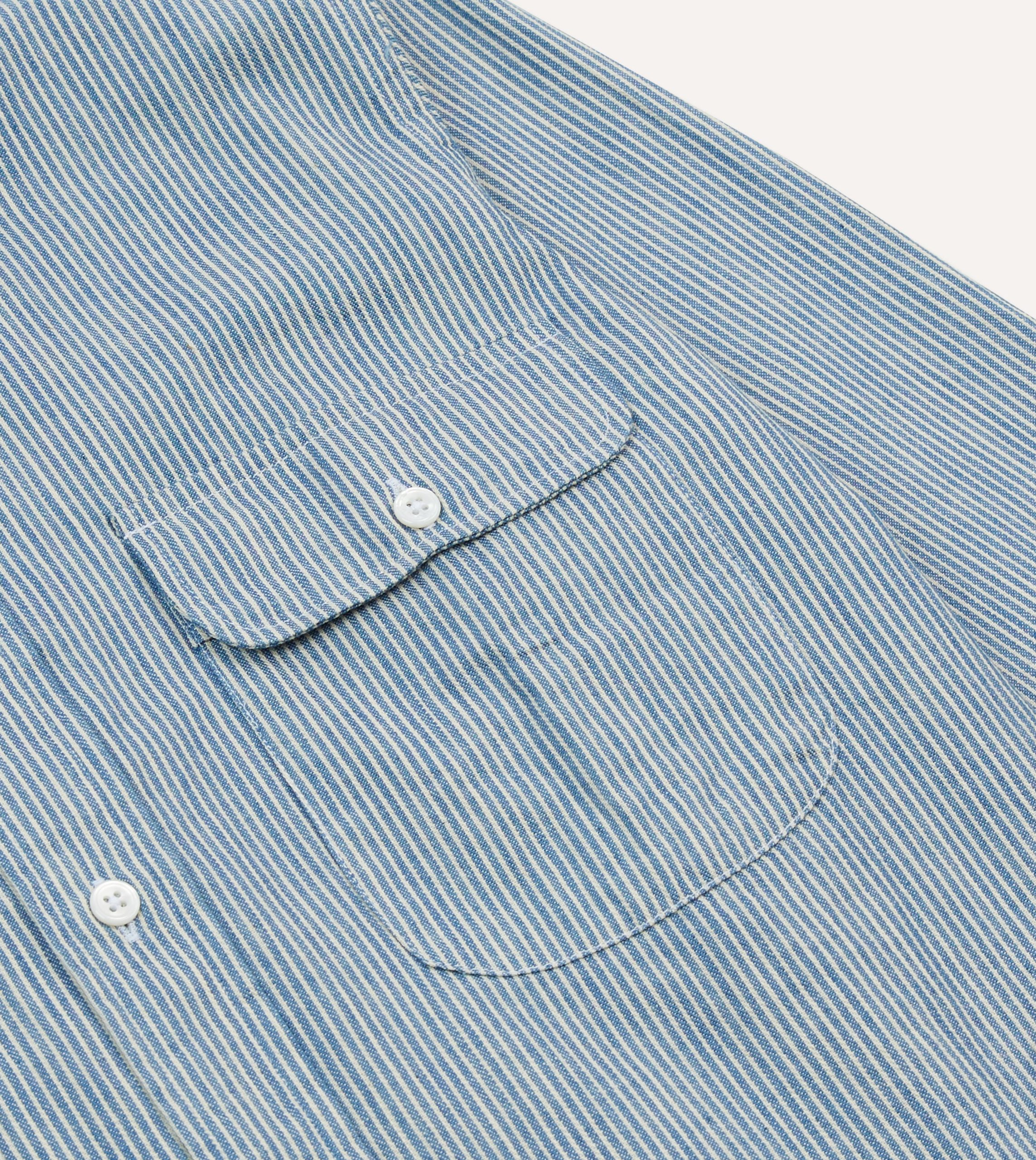 Navy Stripe Denim Work Shirt - Image 4