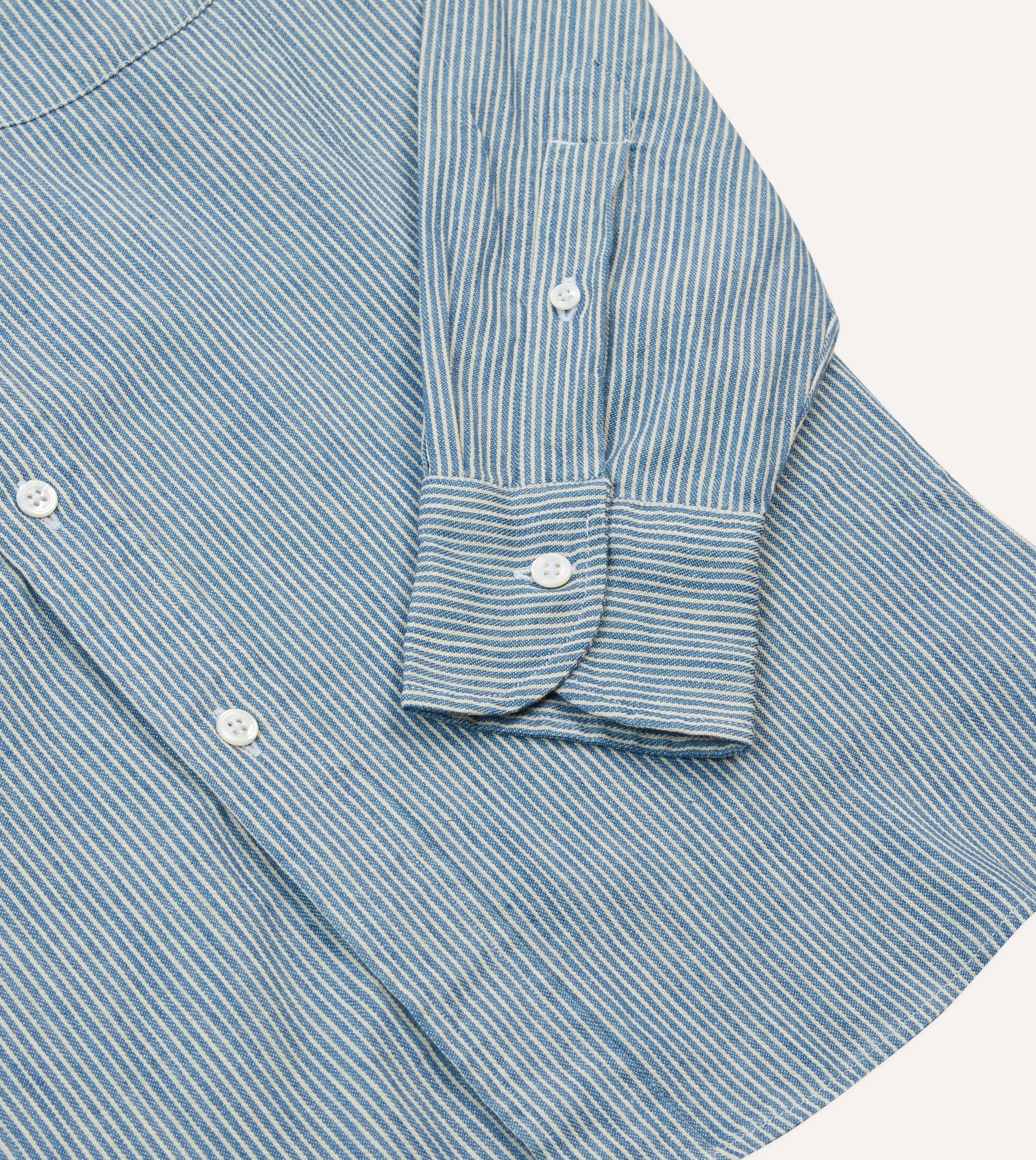 Navy Stripe Denim Work Shirt - Image 5